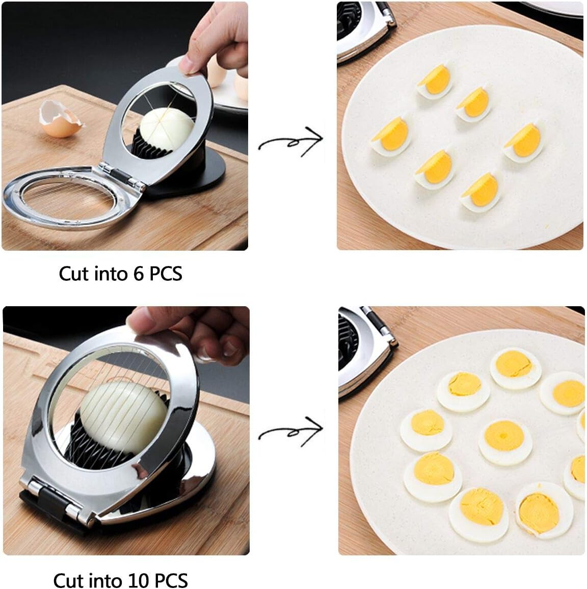 Cortador de huevos, cortador de huevos para huevos duros, alambre de acero inoxidable con 3 estilos de rebanar