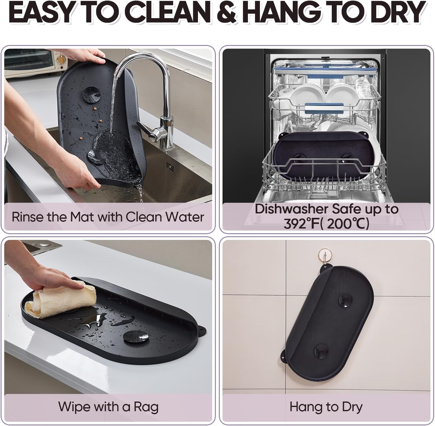 Tapete de comida para perros y gatos, fácil de limpiar, apto para lavavajillas, de silicona, impermeable, con borde alto, tapete antideslizante