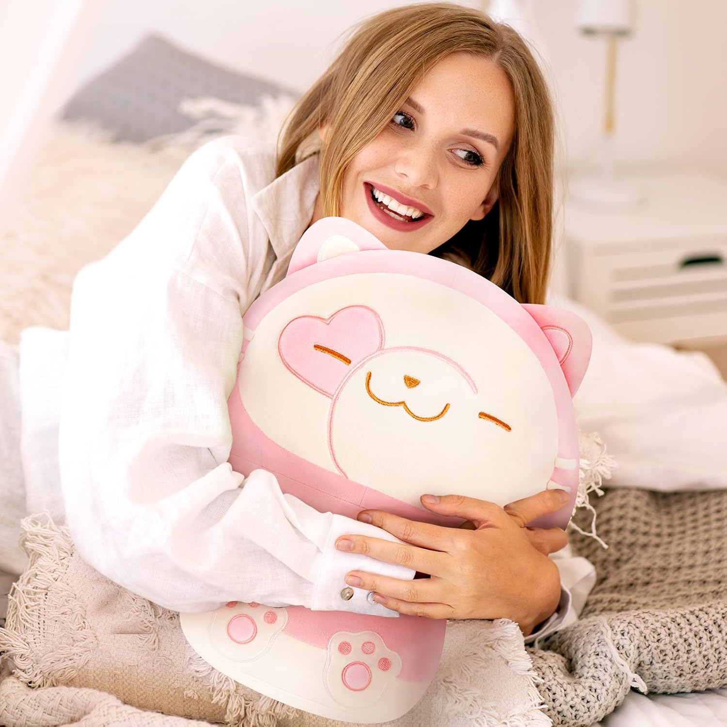Peluche de hongo de 14 pulgadas, bonita almohada de felpa de gato suave, almohada de peluche de gato suizo de animales de peluche, juguetes de