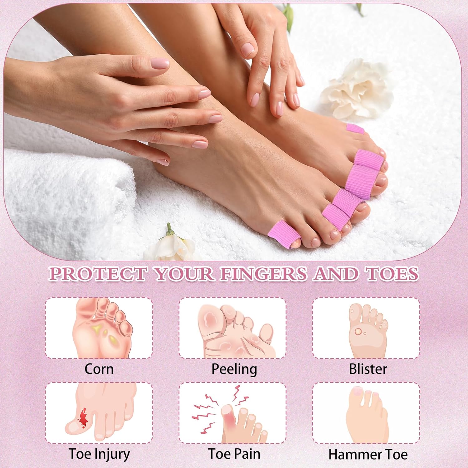 16 fundas de tubo para dedos de los pies, protectores de gel suave para cojines de callos, ampollas, callos, dedos de los pies y dedos (rosa)