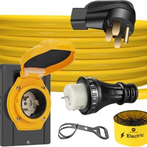 LAZMUMI Cable de alimentación para generador de 50 amperios y 25 pies y caja de entrada de alimentación, kit combinado impermeable, 125V250V 50A LAZMUMI Cable de alimentación para generador de 50 amperios y 25 pies y caja de entrada de alimentación, kit combinado impermeable, 125V250V 50A