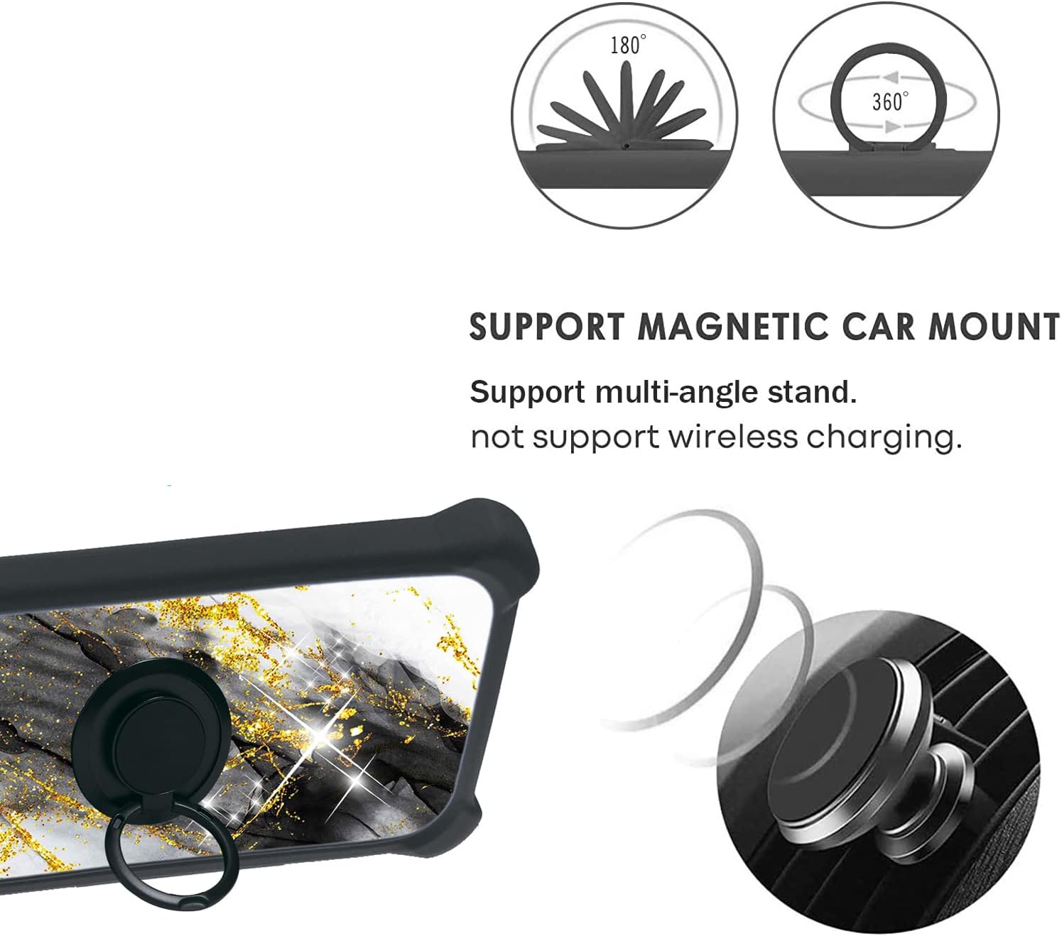 Aroepurt Pinwheel Slim 5 – Funda para teléfono inteligente compatible con BLU G91S 2022 (PC duro + silicona suave), con purpurina dorada y luminosa,
