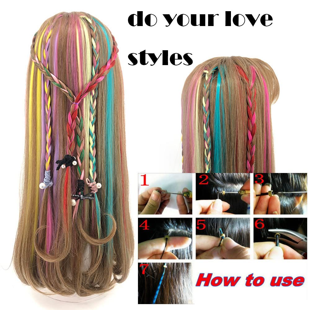 Extensiones de cabello con reflejos arcoíris, 10 mechones por lote de colores, extensiones de cabello humano con punta en I para mujeres y niñas,