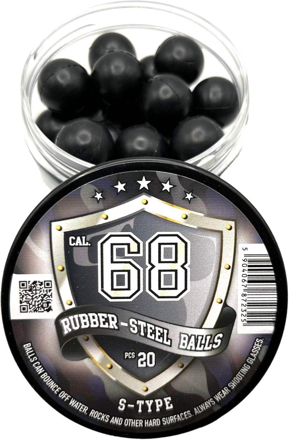20 unidades S-Type RUBBER-STEEL BALLS en 0.68 Cal. Bolas de acero de goma dura de alta calidad para paintballs Powerballs de 0.25 oz. Munición
