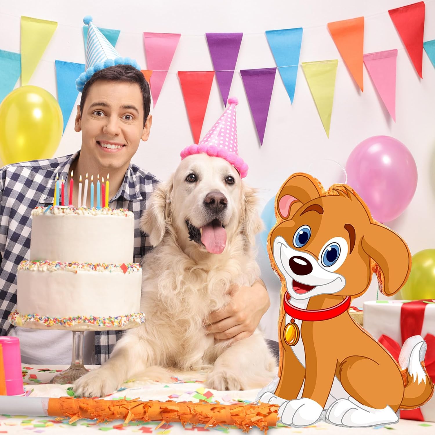 Sotiff Juego de piñata de fiesta para cachorros, incluye piñata para fiesta de perro, palo, murciélago, máscara de ojos vendados, confeti para niñas