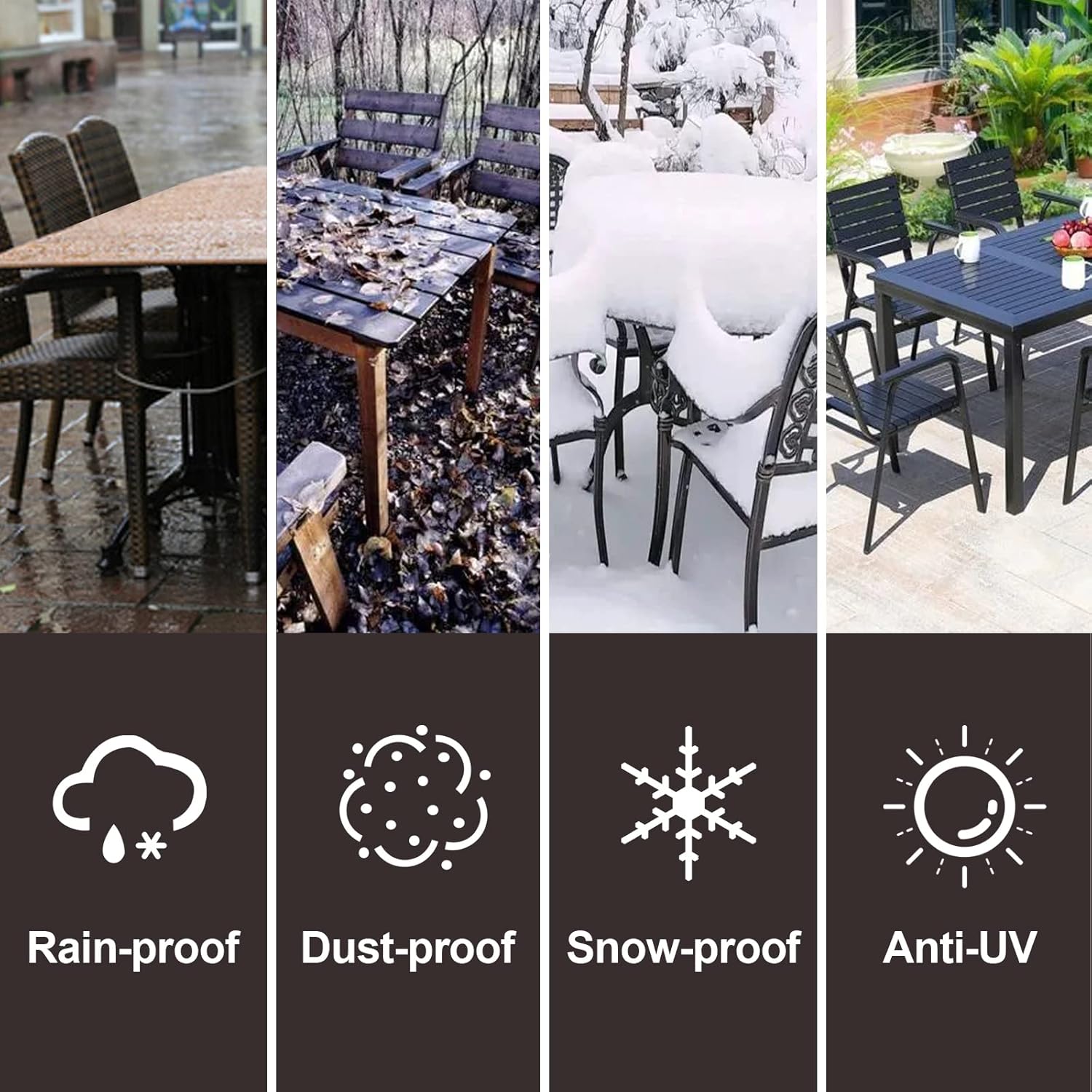 PureFit Fundas para muebles de patio, funda para muebles de mesa de exterior, lona impermeable rectangular, 650D fundas de patio para muebles de