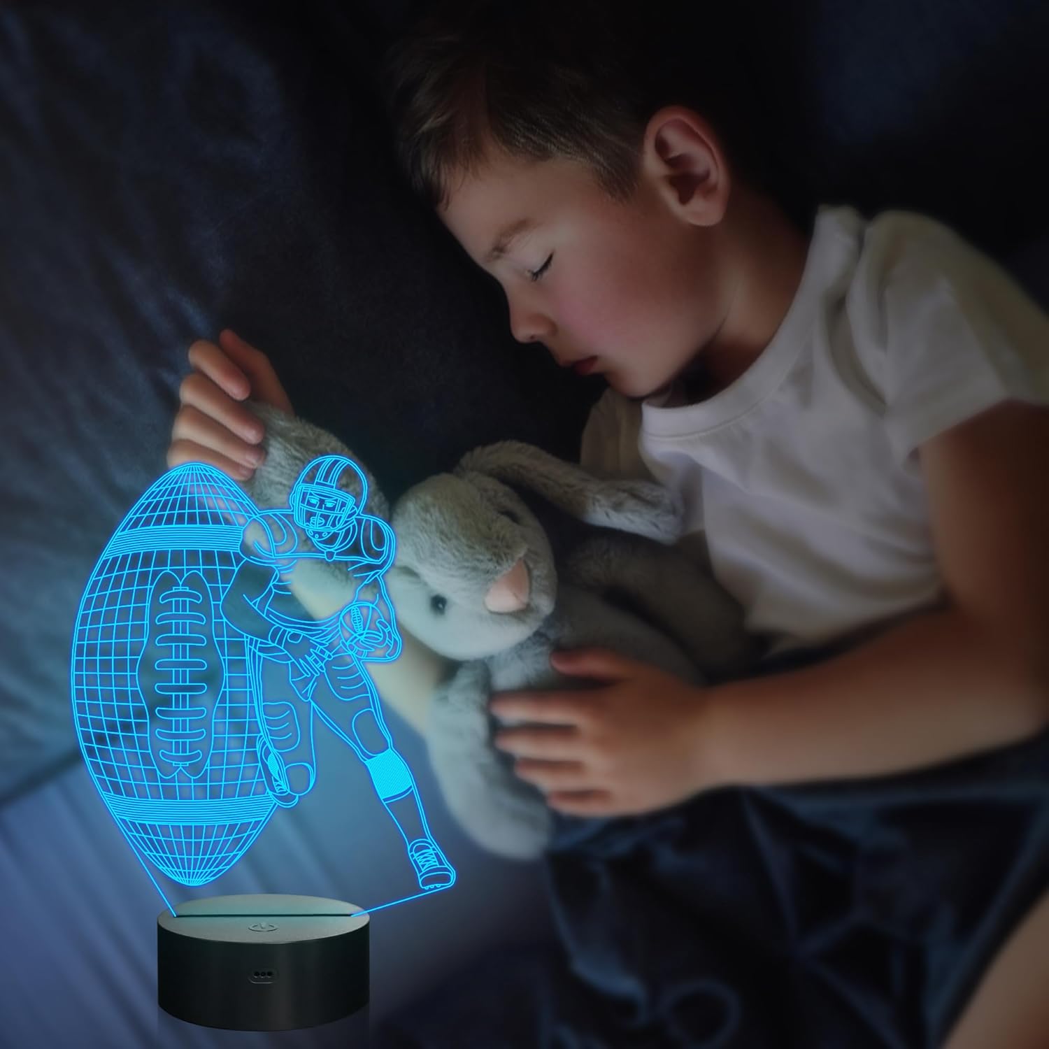 Attivolife Luz nocturna 3D para jugador de fútbol, lámpara LED de ilusión de rugby con control remoto y táctil, 16 colores que cambian regulables,