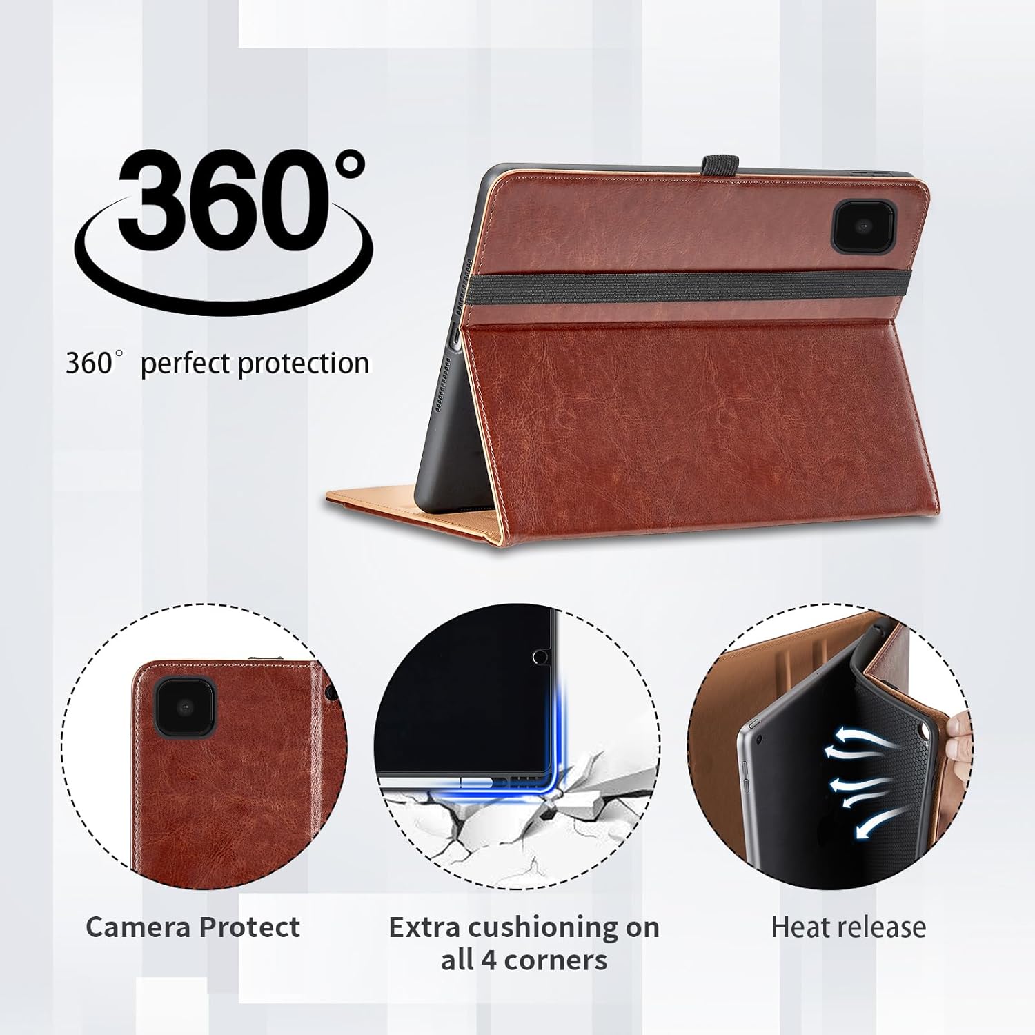 Funda para Samsung Galaxy Tab A7 Lite de 8.7 pulgadas 2021 (SM-T227T225T220) – Funda de piel sintética con correa de mano y bolsillo, color marrón