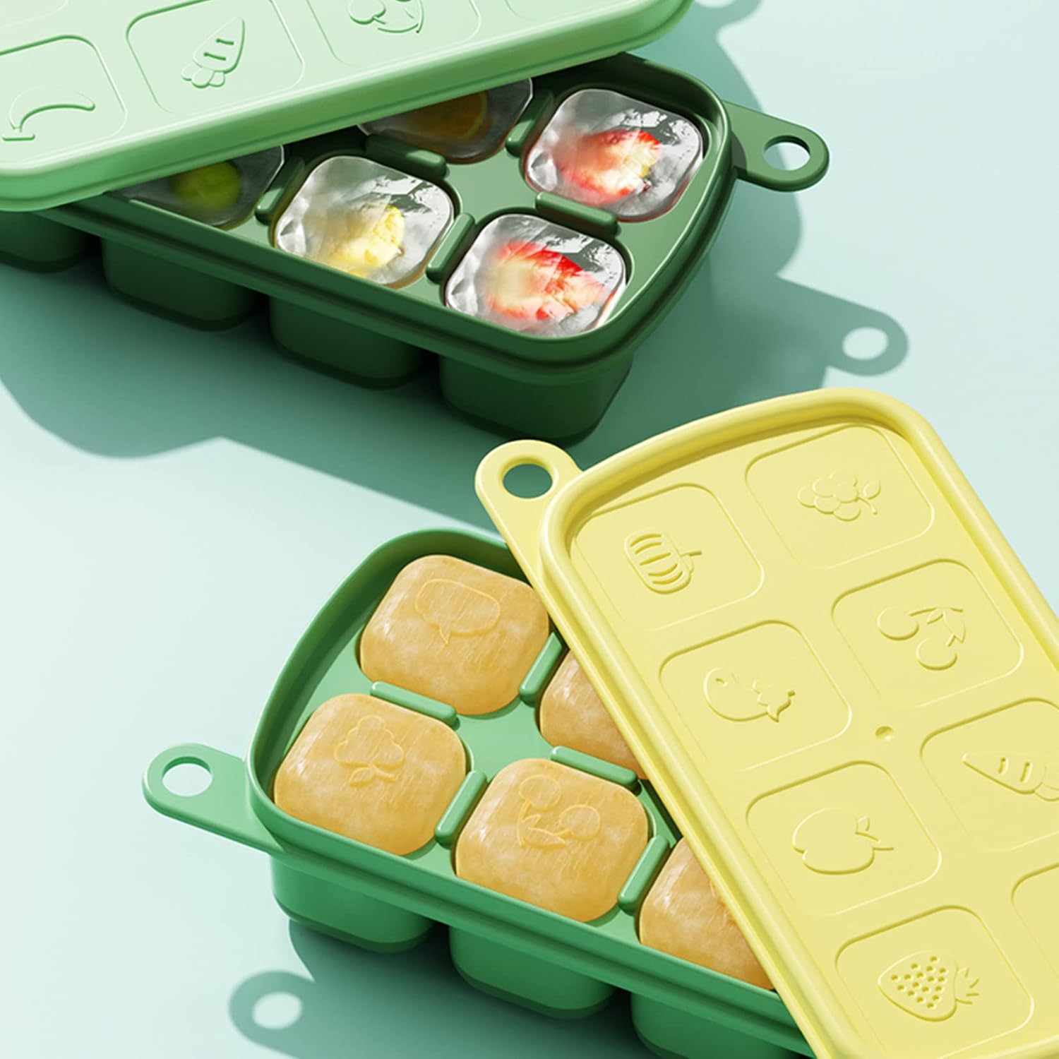 Molde para cubitos de hielo pequeño, paquete de 3 (24 cubos de 1.1 pulgadas), bandejas cuadradas para cubitos de hielo de 0.7 onzas con tapa, sin