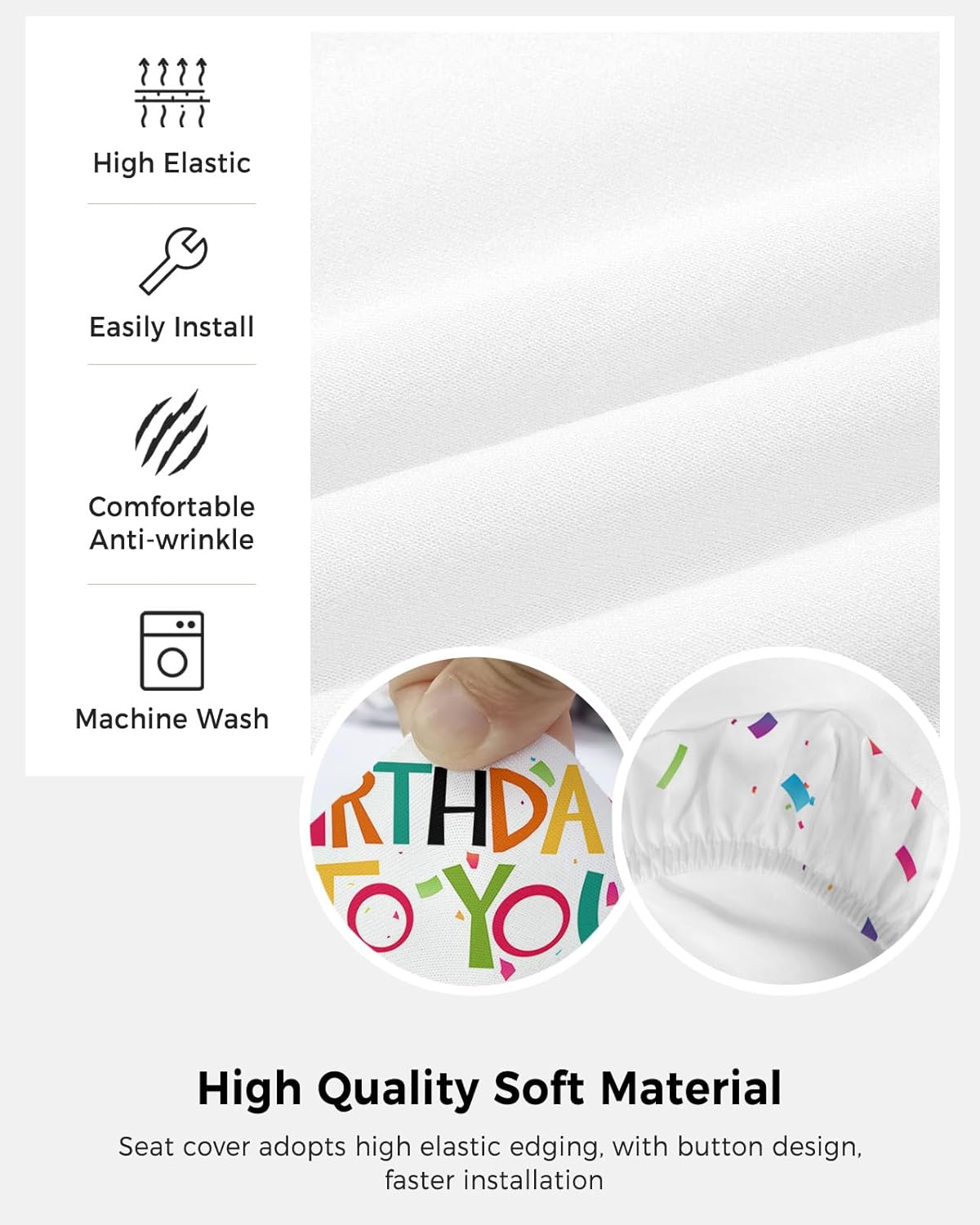Funda elástica para silla de oficina con texto en inglés Happy Birthday para silla de computadora, respaldo, cinta de colores, arte abstracto,