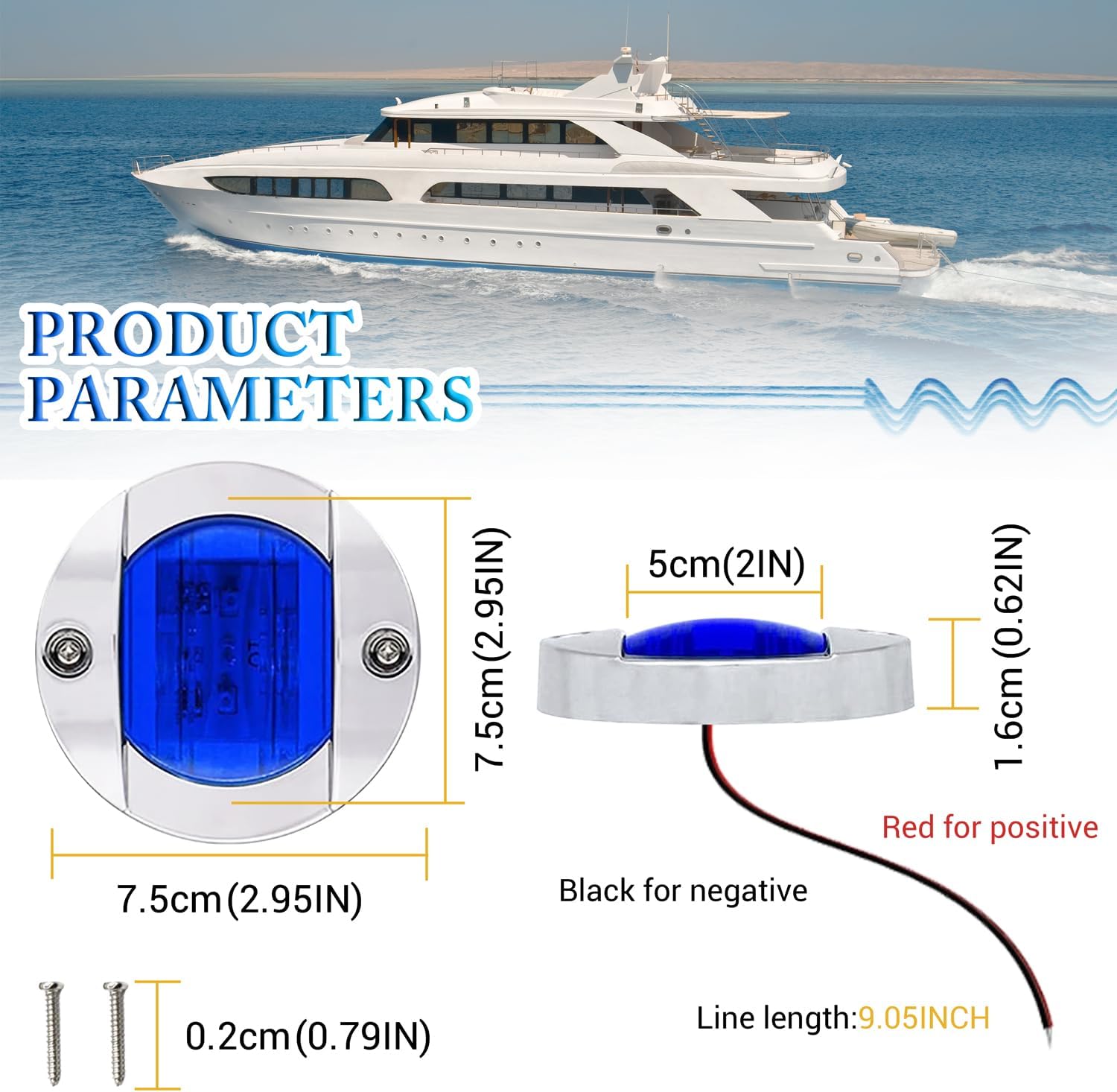 Luz de barco, IP68 impermeable LED luces de pesca nocturna, luces de cortesía, luces de cubierta, luces interiores de barco, luces LED de barco