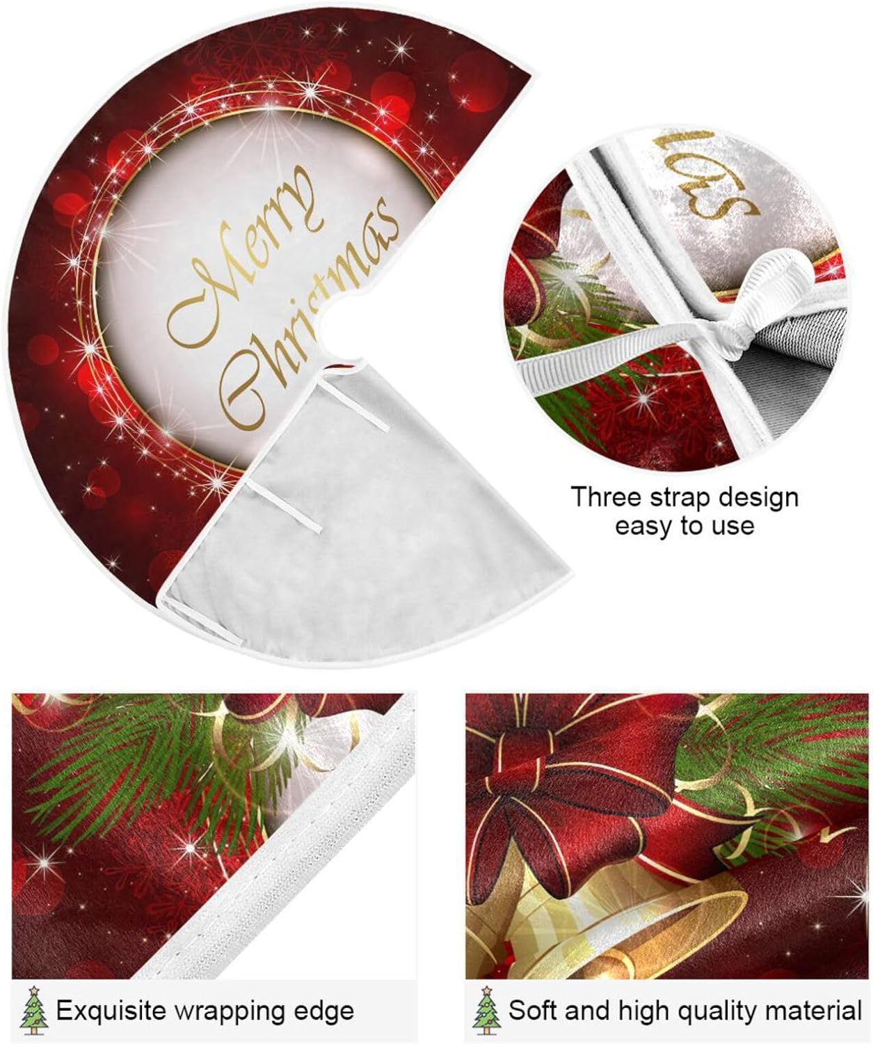 Fondo Campanas de Navidad Treeskirt, falda de árbol Feliz Navidad, decoraciones grandes del árbol de Navidad, decoración de Navidad