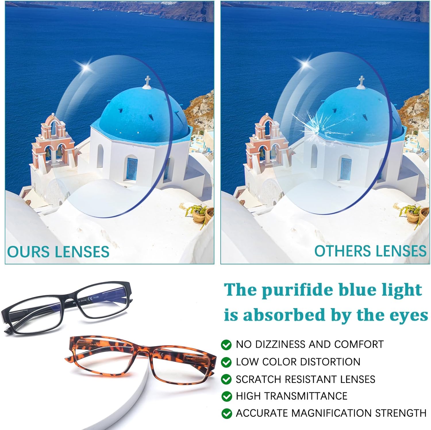 VIDEBLA Paquete de 6 lentes de lectura con bloqueo de luz azul, lectores de bisagra de resorte para mujeres y hombres, anteojos anti UV con 6 fundas