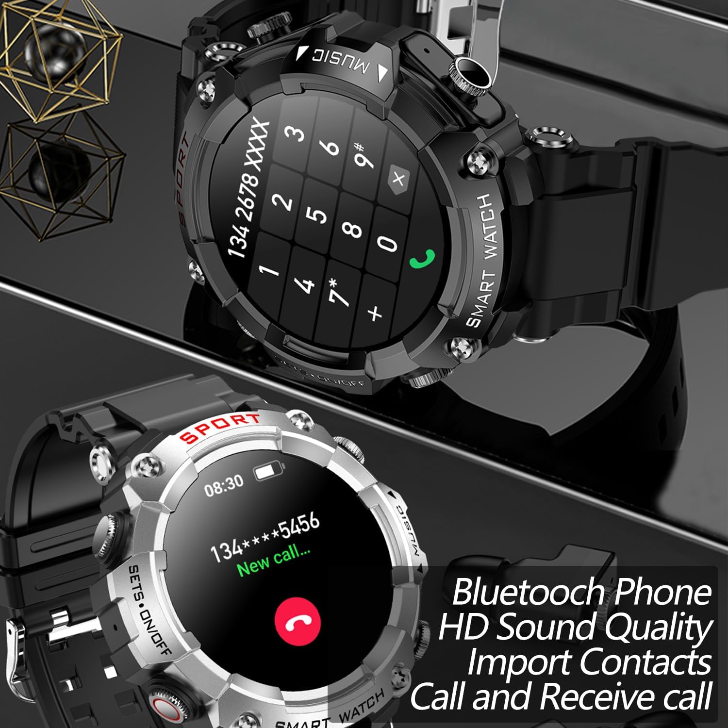 YPSDOOWKJ Reloj inteligente con auriculares, pantalla redonda táctil completa de 1.52 pulgadas, rastreador de fitness, auriculares dentro del reloj