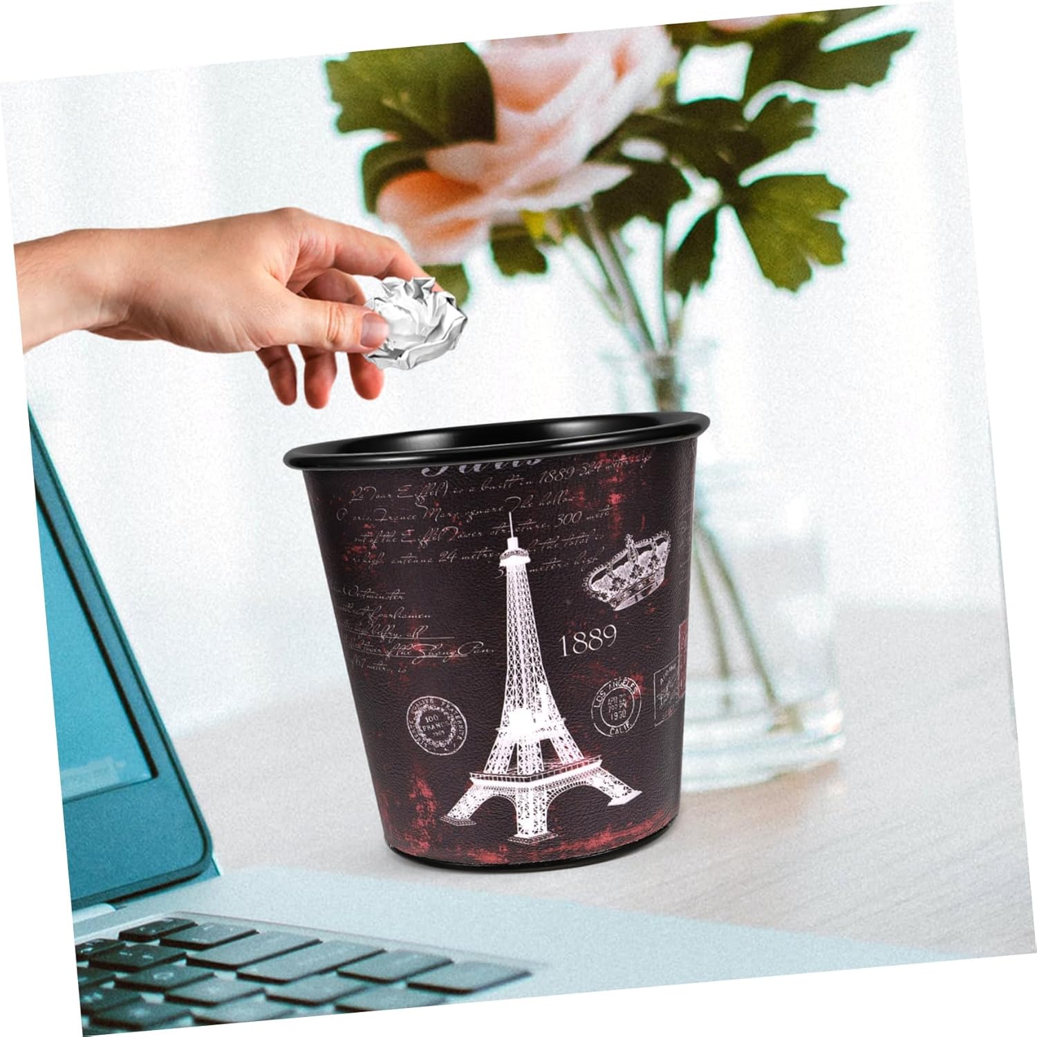 Cabilock Bote de basura retro para sala de estar, cesta de basura para escritorio, papelera de escritorio, encimera, papelera, escritorio, cesta de