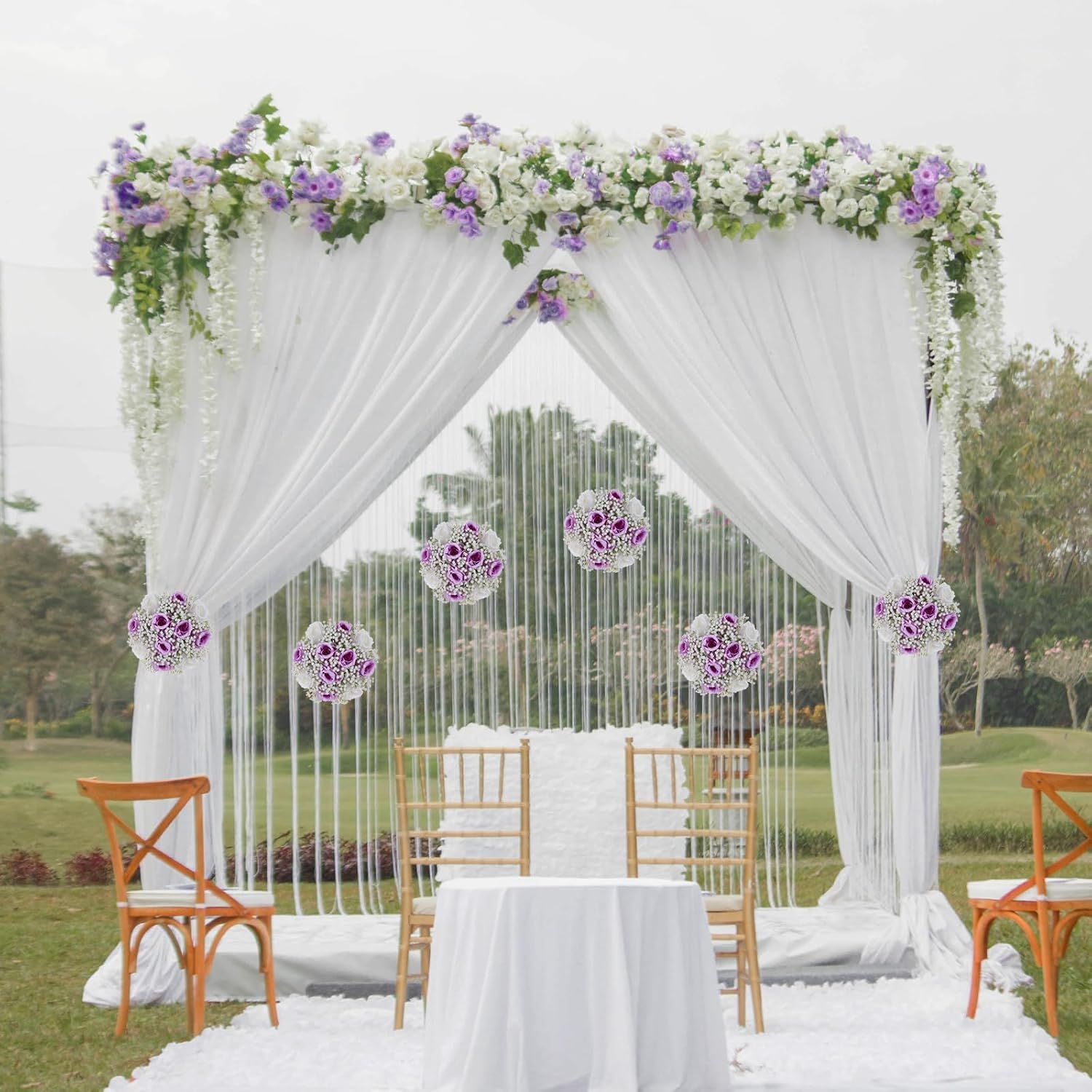 BLOSMON Bolas de flores falsas, centros de mesa de boda, 2 piezas de rosas lilas, aliento de bebé, flores artificiales, piezas centrales de