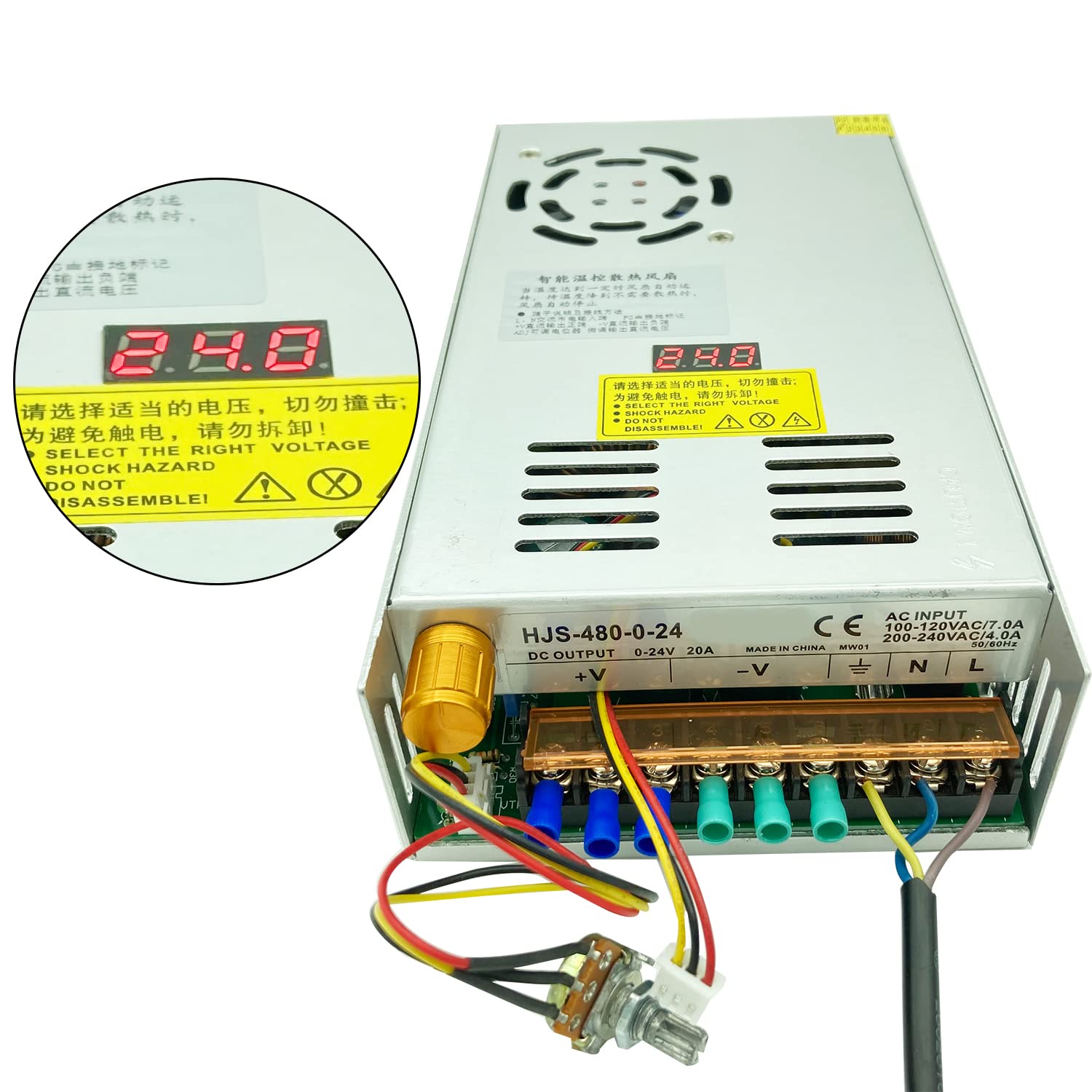 Transformer AC-DC 0-24V ajustable 20A480W pantalla digital de voltaje regulado DC fuente de alimentación de conmutación se adapta al motor de