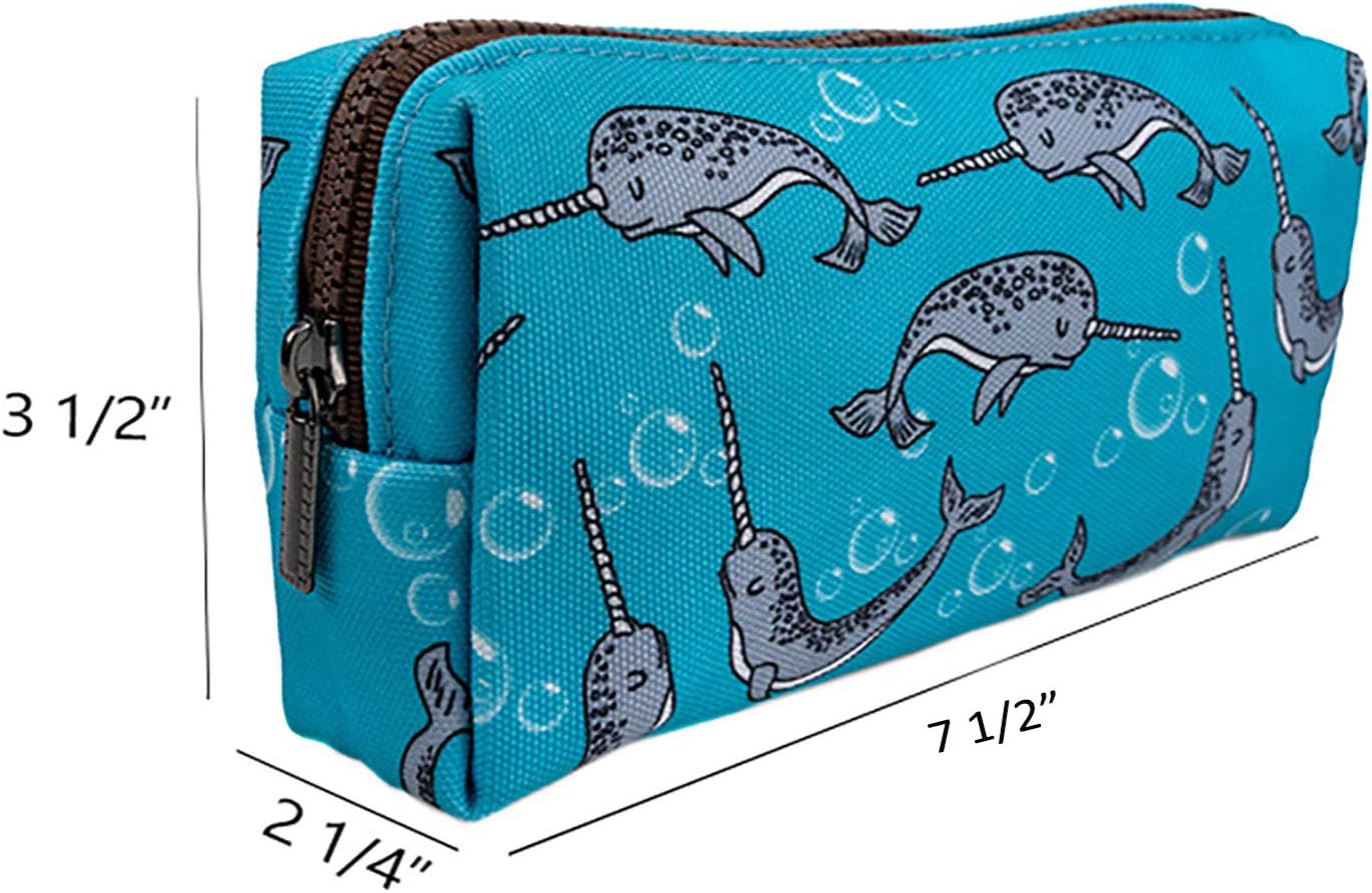 LParkin Lindo Narwhal lona lápiz caso pluma bolsa bolsa estacionaria gadget maquillaje cosméticos bolsa caja