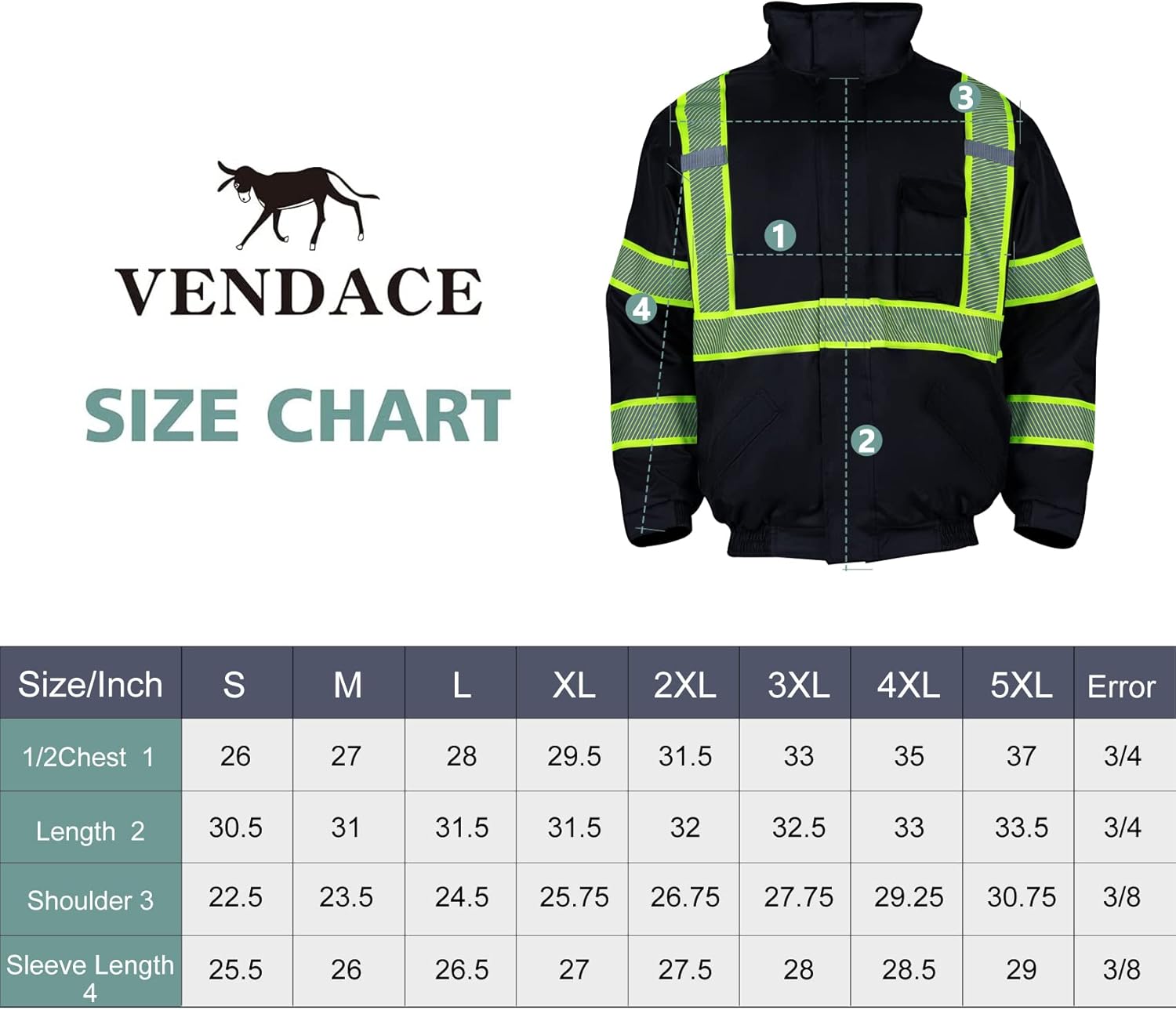 VENDACE Hi Vis – Chaquetas de invierno reflectantes de seguridad para hombre, forro polar con forro polar ANSI Clase 1, chaqueta de alta