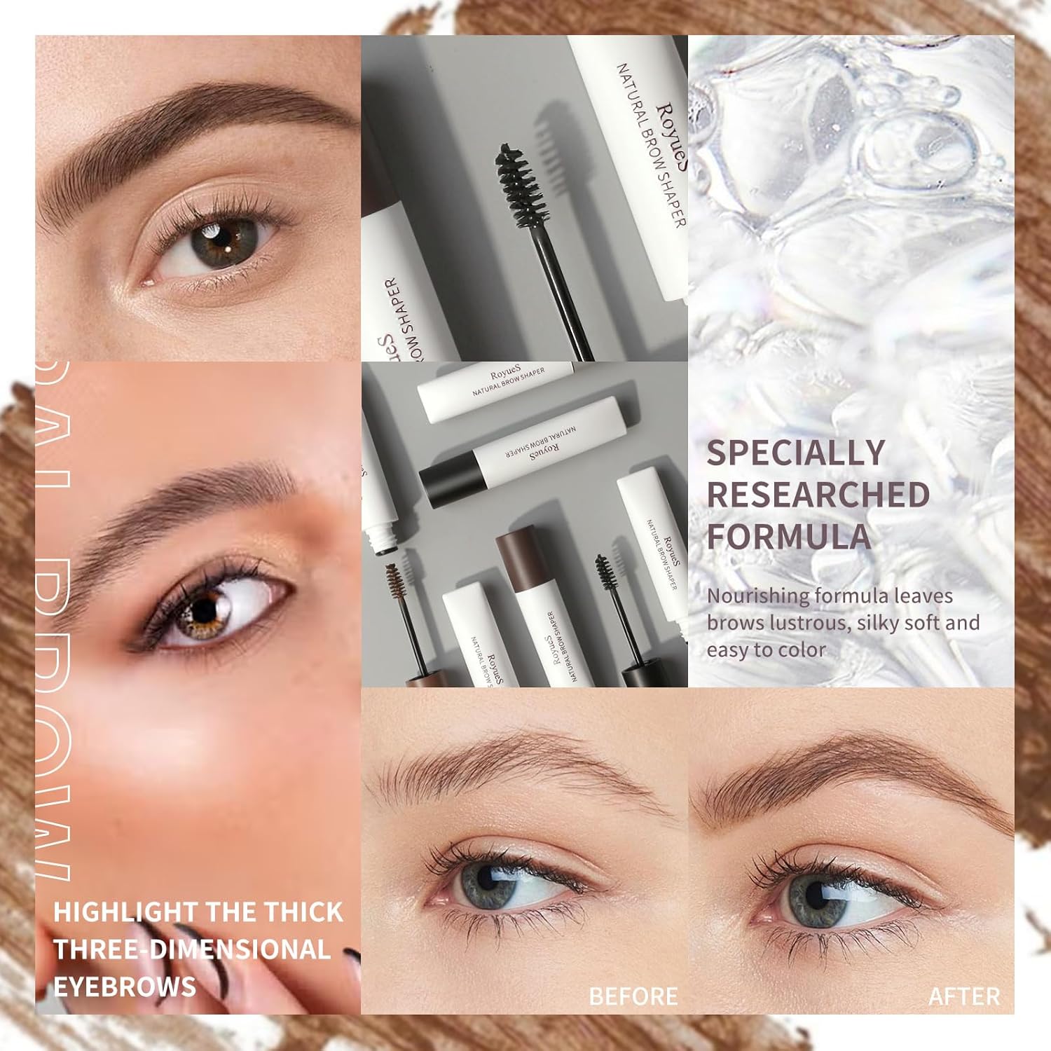 AKARY Gel transparente para cejas impermeable con cepillo, pegamento para cejas instantáneo, cosméticos para levantar cejas, a prueba de sudor,