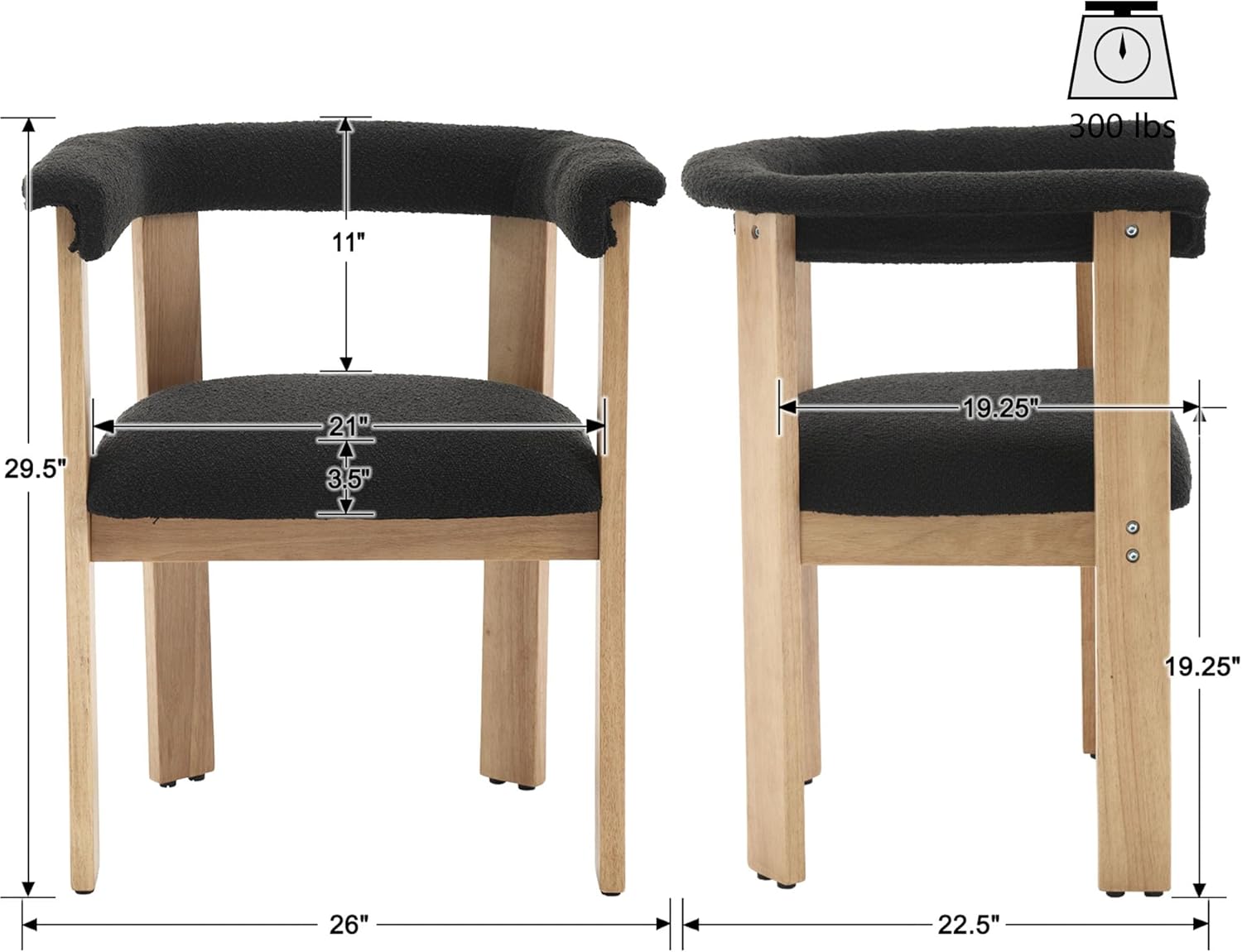 VESCASA Sillas de comedor tapizadas con patas rectangulares de madera marrón claro, sillas de comedor modernas de vellón sherpa de mediados de siglo