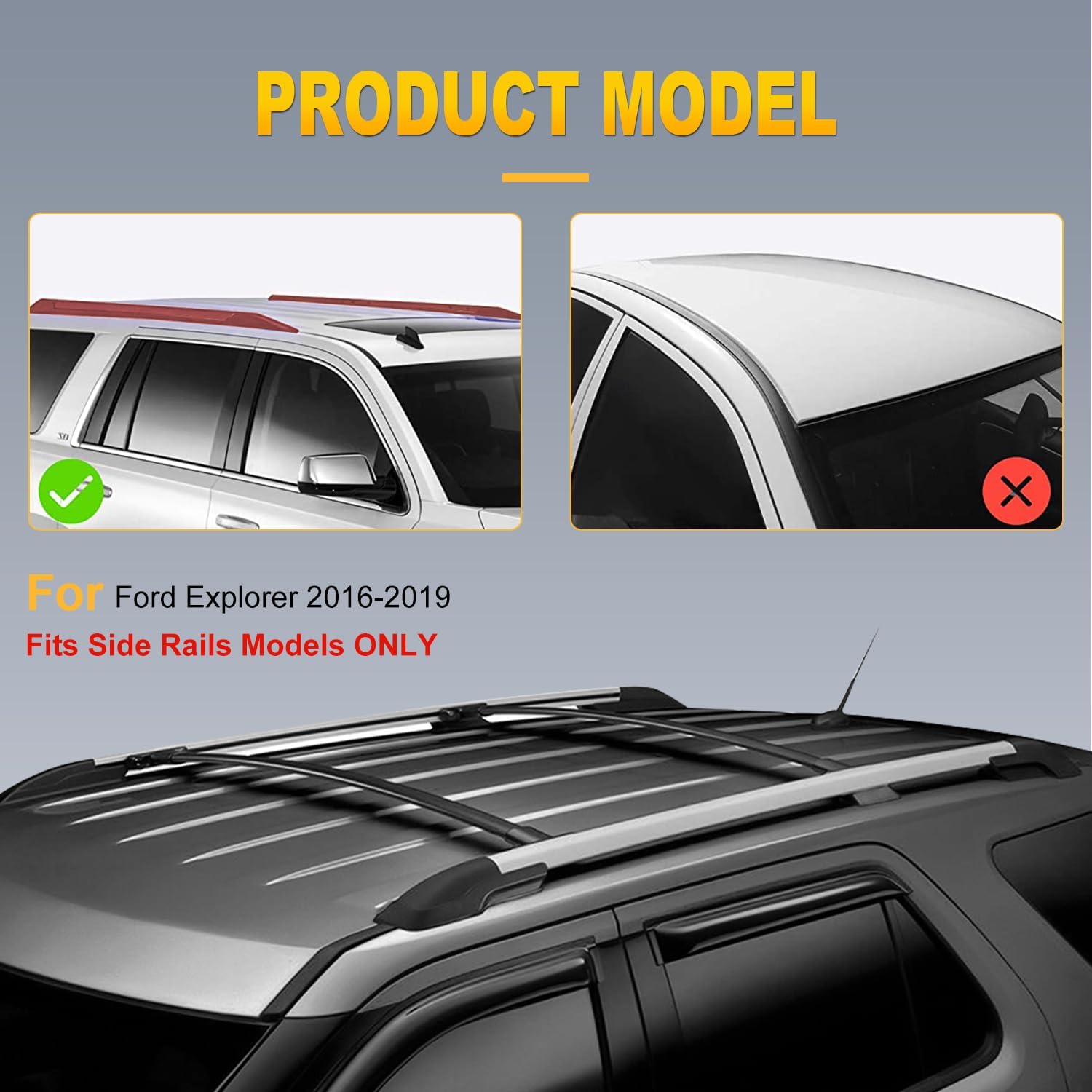 OCPTY Barras transversales para portaequipajes para Ford Explorer 2016, 2017, 2018, 2019, para bolsa de carga, equipaje, kayak, canoa, bicicleta,
