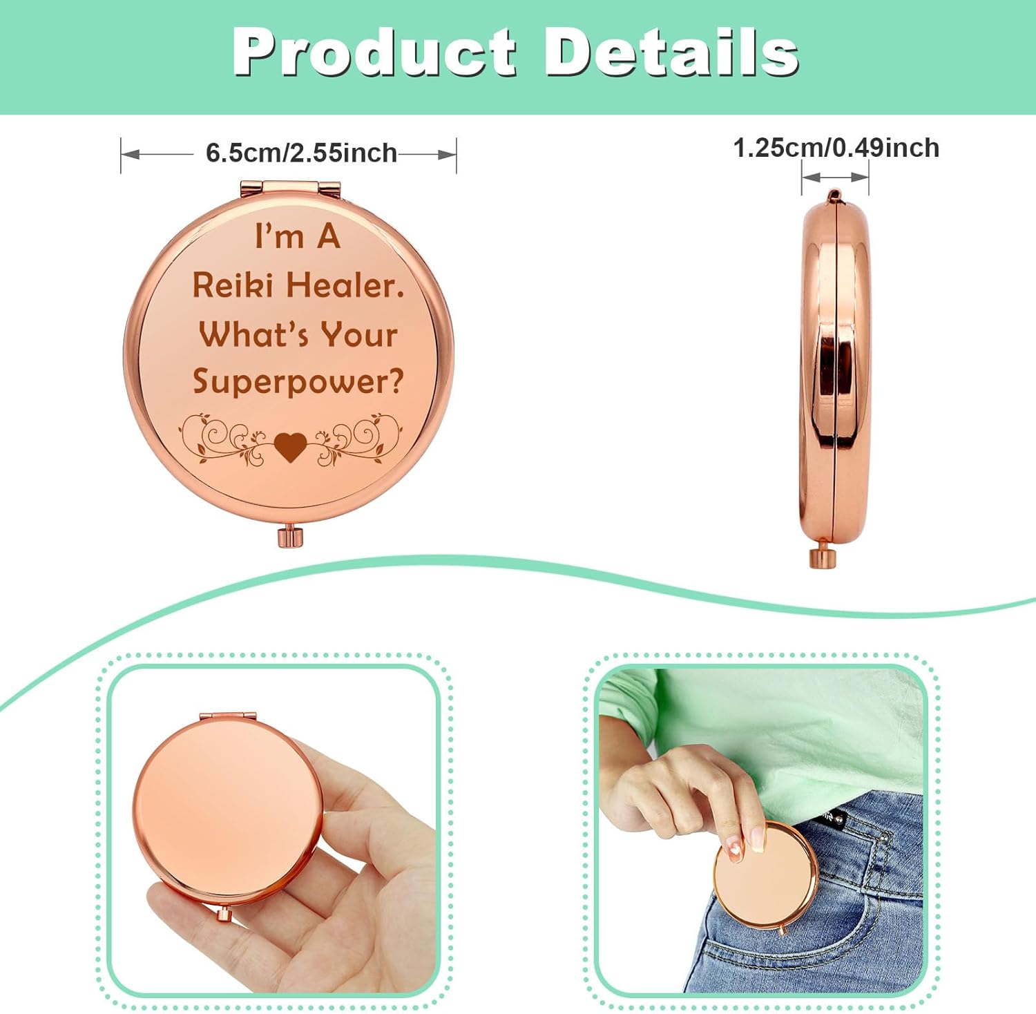 Regalo de agradecimiento para sanador de Reiki, espejo de maquillaje compacto, regalo de maestro de Reiki, regalo motivacional para niñas, regalo