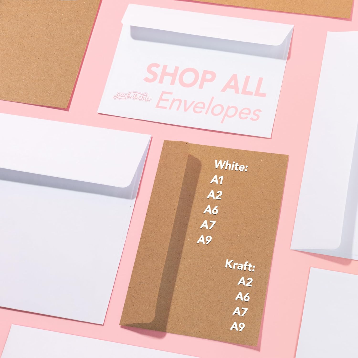 Pack It Chic – Sobres de papel kraft A7 de 5 x 7 pulgadas (250 unidades) sobres autosellados para invitaciones de boda, tarjetas de salvar la fecha,