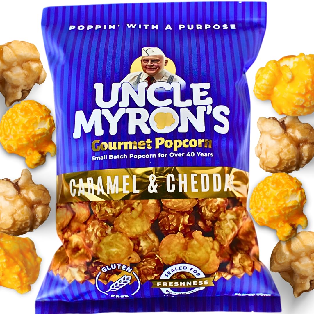 Uncle Myron’s Mezcla de palomitas de maíz, 11.0 onzas, palomitas gourmet de queso y caramelo, sin gluten, aperitivos dulces y salados, mezcla de