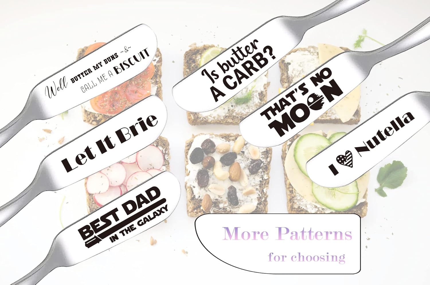 No Such Thing As Too Much Butter – Divertido cuchillo de mantequilla, cuchillos grabados de acero inoxidable para esparcidor de mantequilla de maní