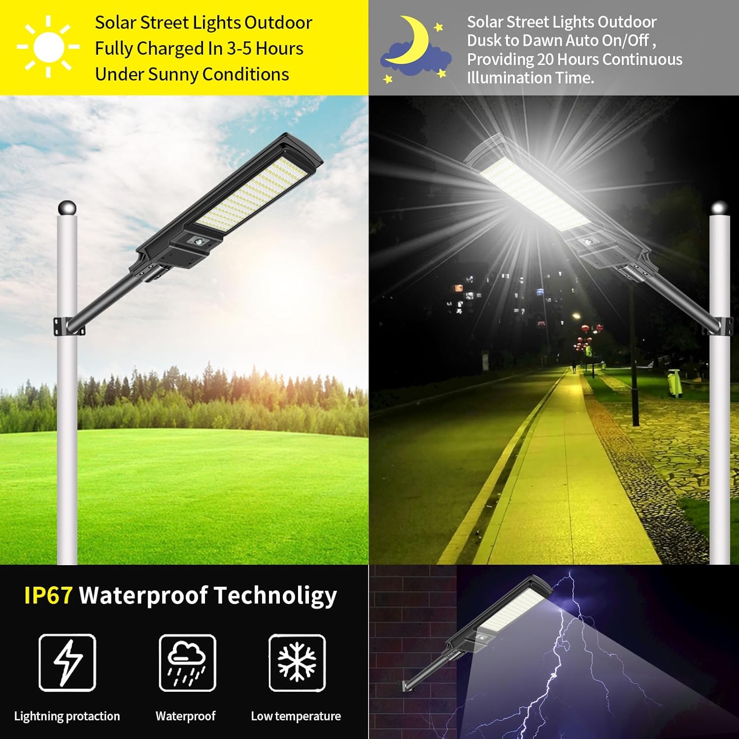 TOPPOW Luz solar de calle de 600 W, impermeable, 504 luces LED solares para exteriores con control remoto del atardecer al amanecer, luces solares