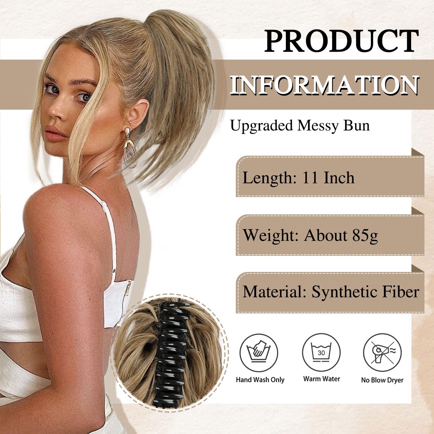 DOROJJ Moño desordenado, moño sintético despeinado, pieza de pelo corto, extensión de pelo sintético con banda de goma elástica, accesorios para