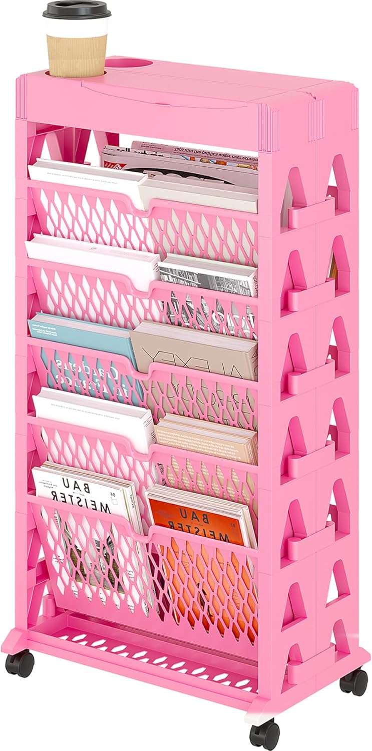 Estantería de 6 niveles para libros, extraíble con ruedas, organizador de lectura para niños, soporte para revistas, archivadores de oficina (10