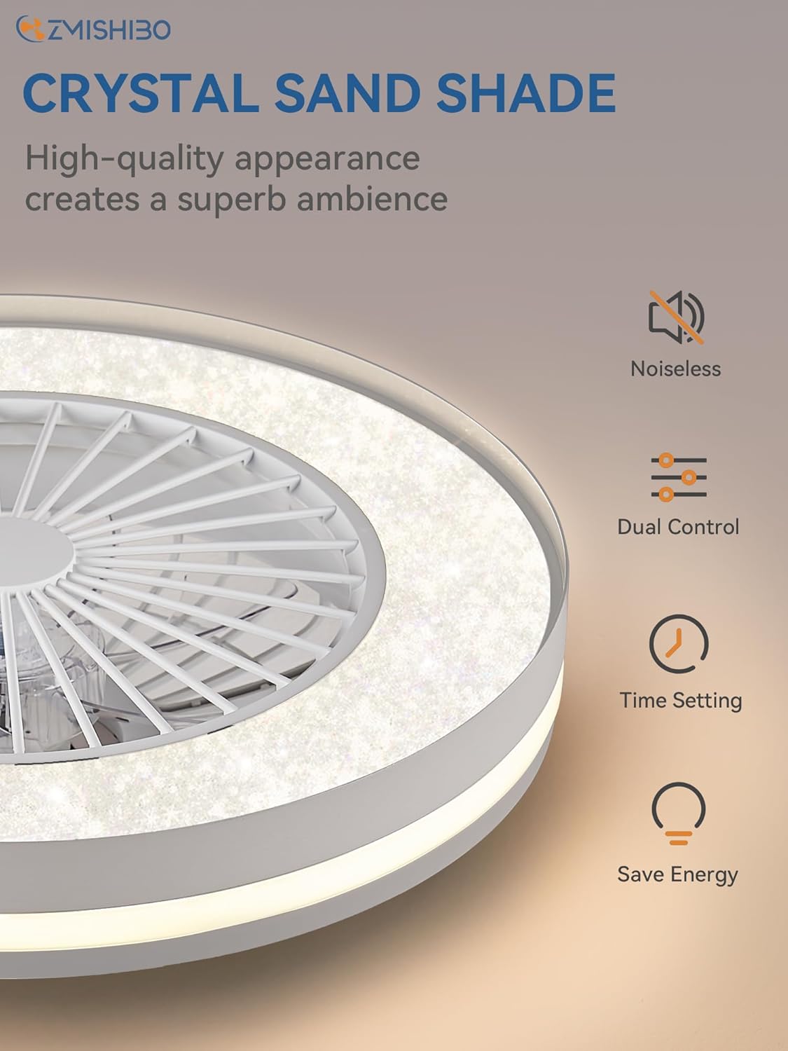 ZMISHIBO Ventilador de techo cerrado inteligente con WiFi y Bluetooth de 20 pulgadas con luz RGBCW, moderno ventilador de techo sin aspas con
