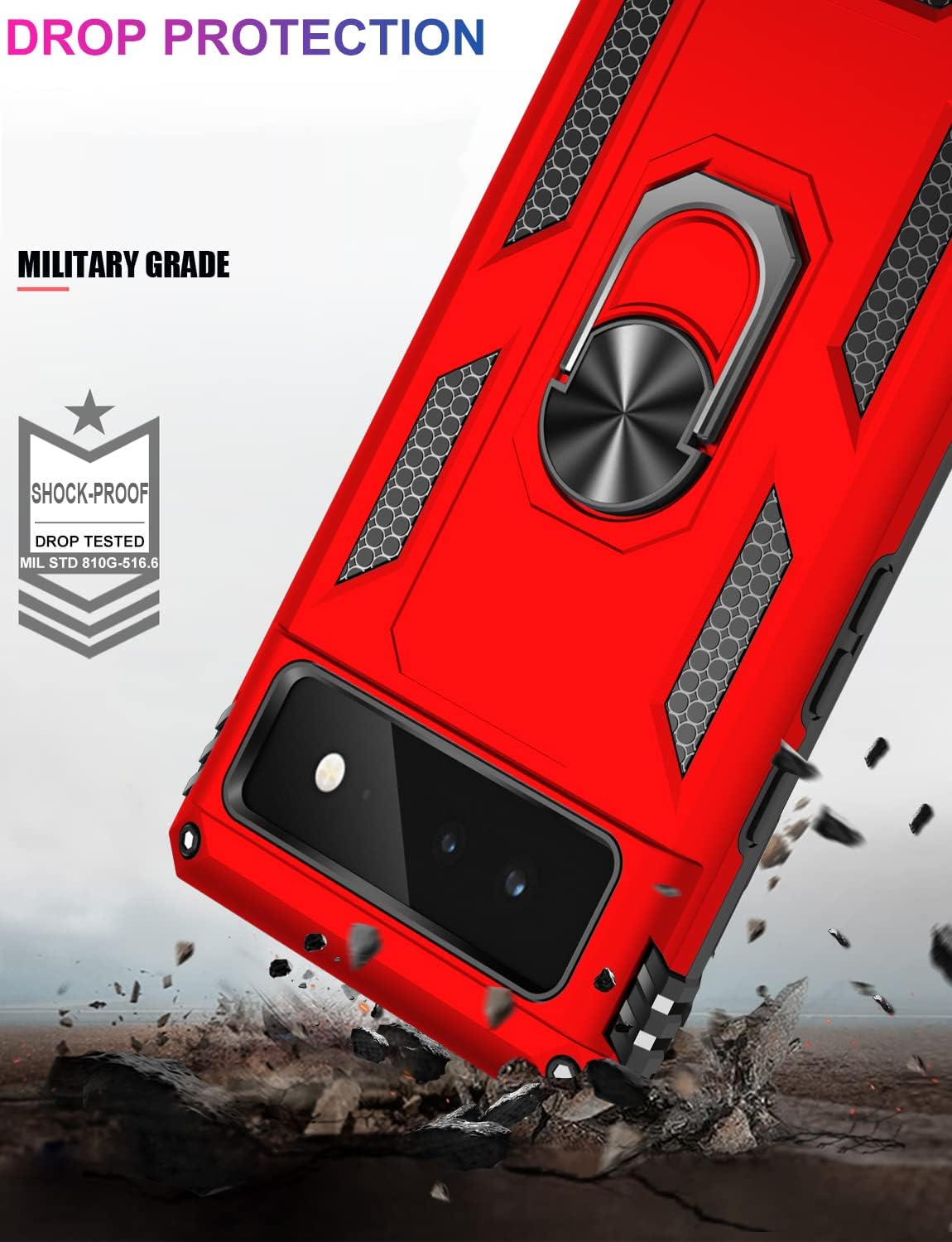 IKAZZ Funda adecuada para Google Pixel 6A, grado militar, a prueba de golpes, resistente, para pasar la prueba de caídas de 16 pies con soporte