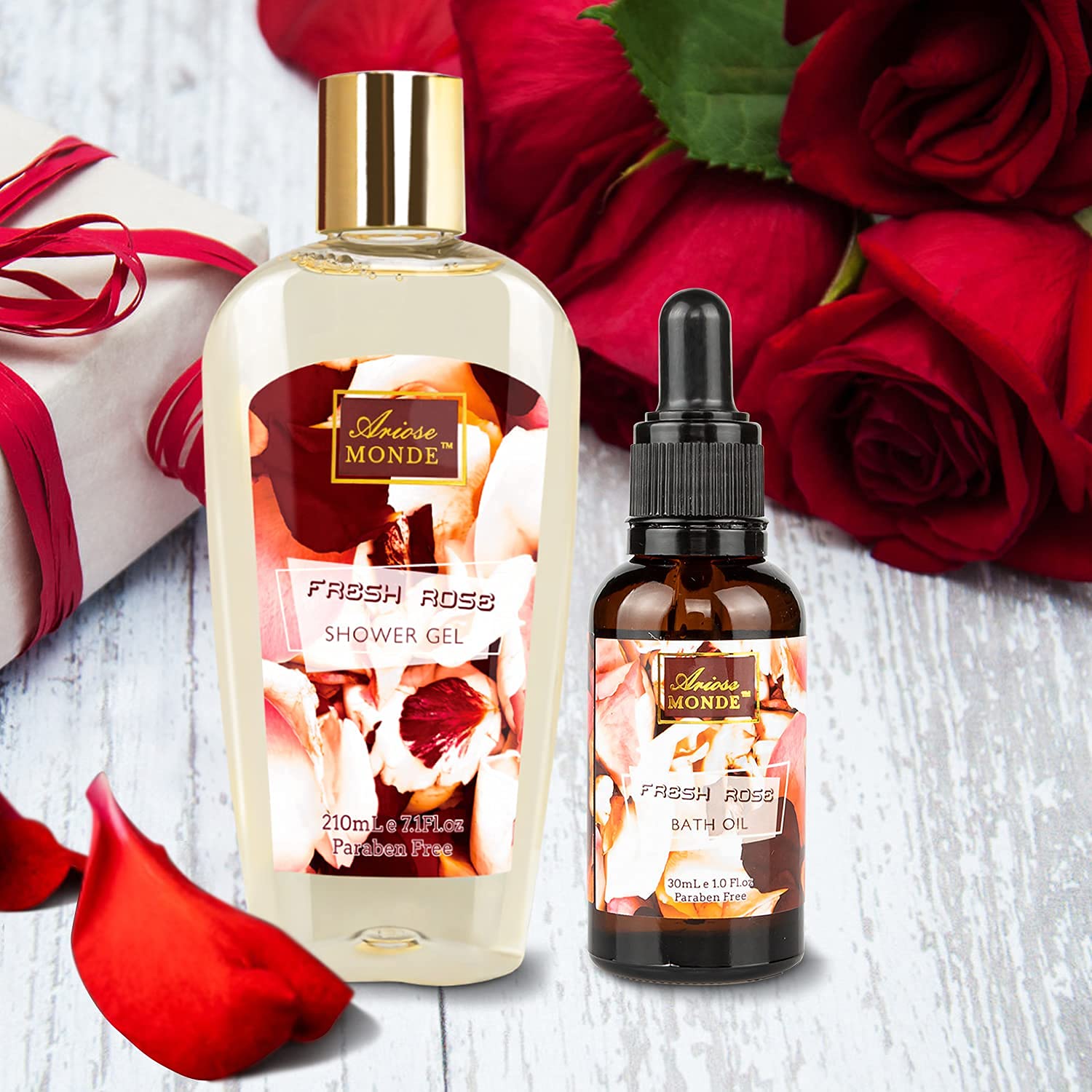 Juego de regalo para baño y cuerpo para mujeres y hombres, 10 cestas de regalo de spa con aroma a rosa fresca, incluye gel de ducha, baño de