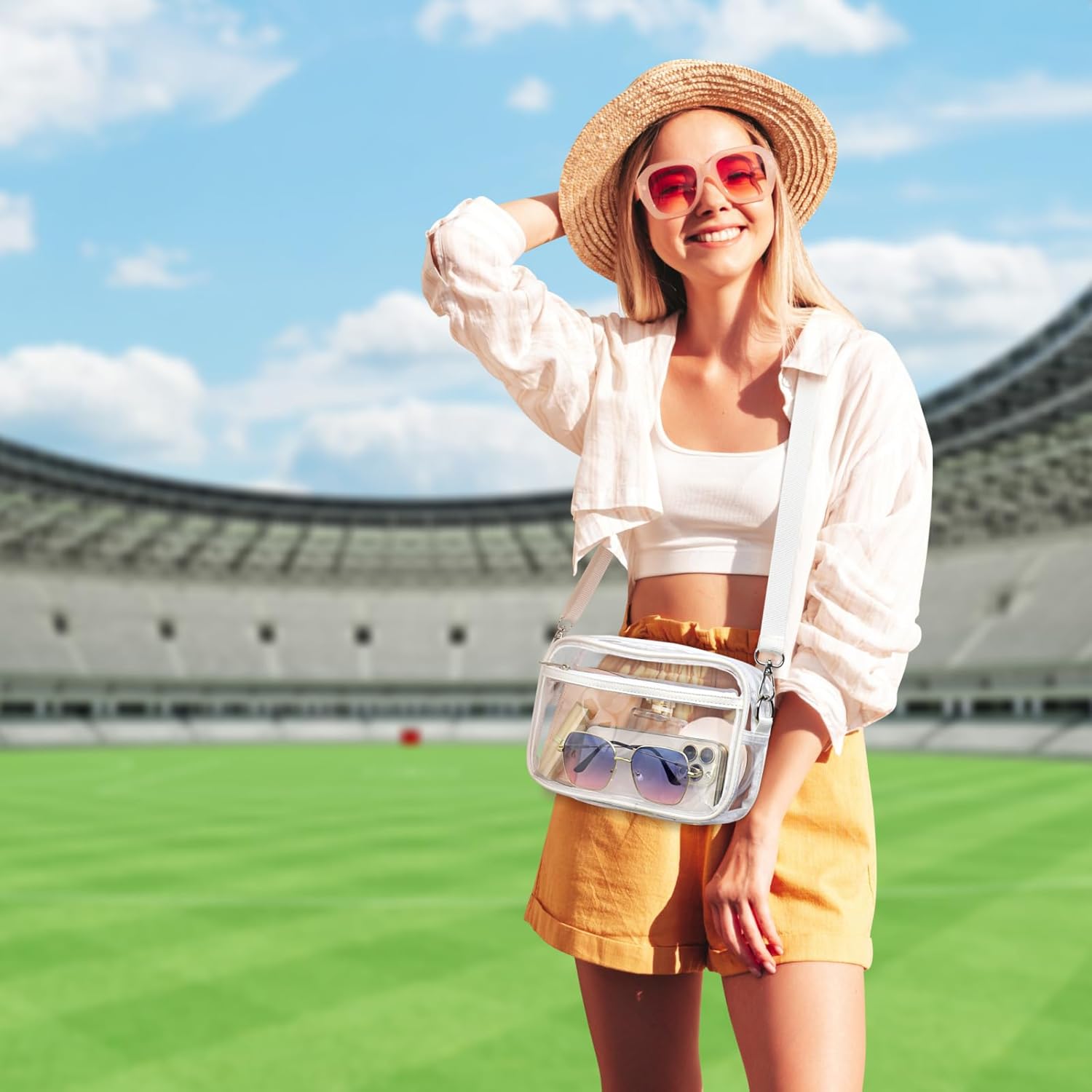 PACKISM Monederos transparentes para mujer, bolsa transparente para estadios, bolsa cruzada aprobada para conciertos para el día del juego, eventos,