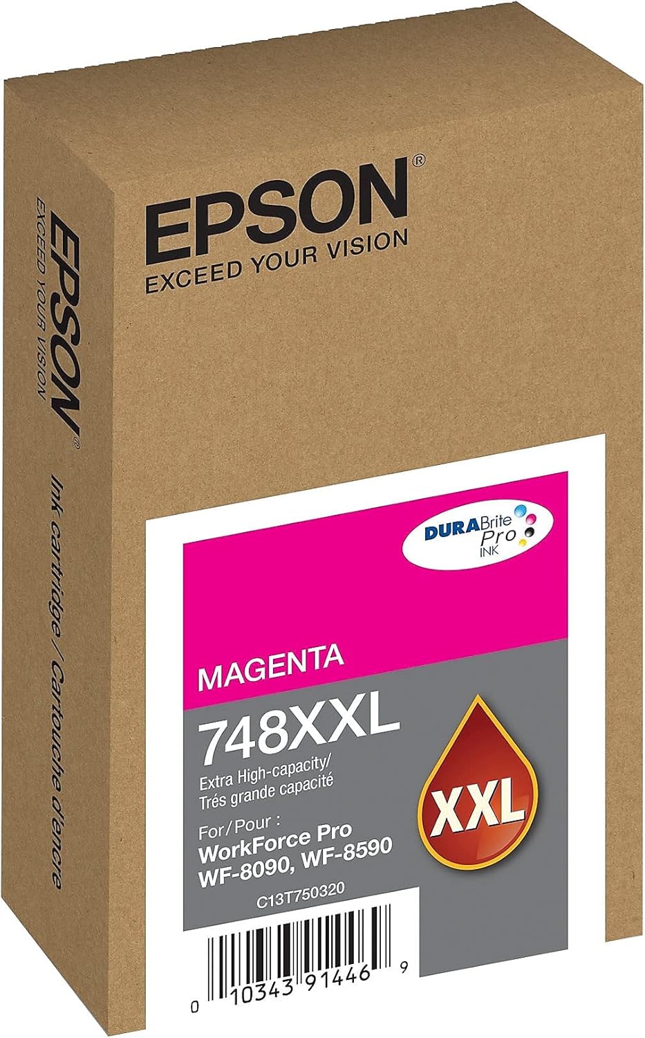 EPSON 748 DURABrite Pro Cartucho magenta de alta capacidad (T748XXL320) funciona con WorkForce WF-6590, WF-8590, WF-6090, WF-8090
