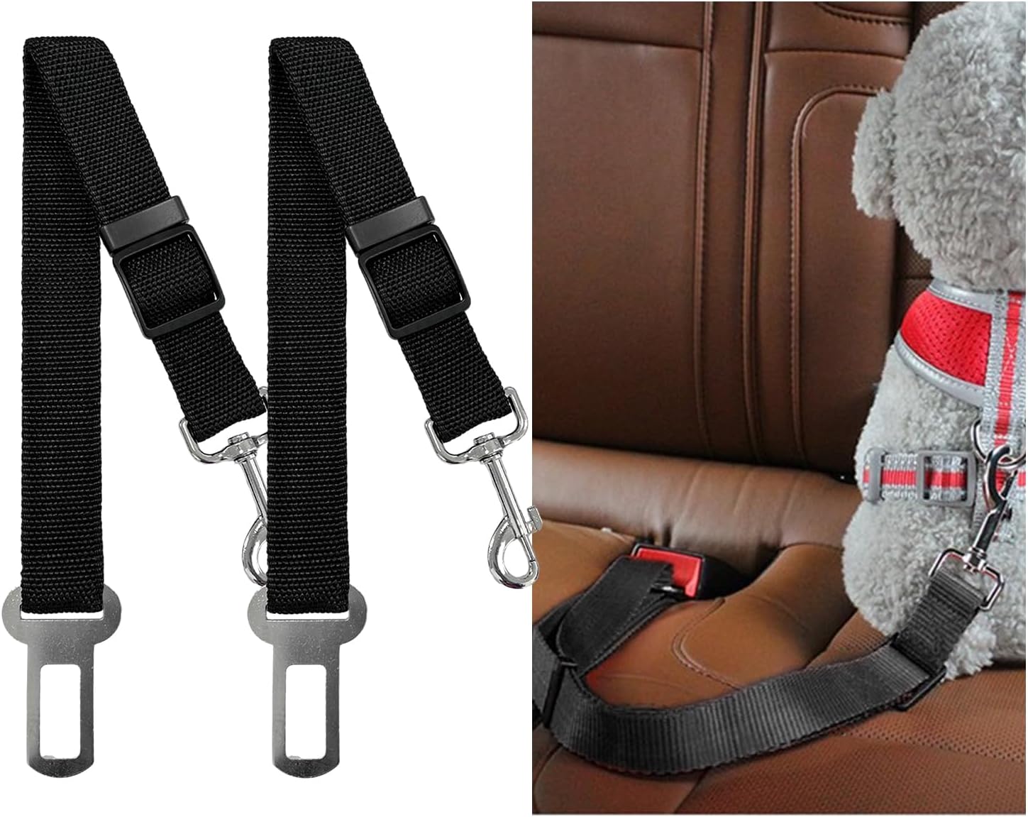 2 correas de seguridad para perros para automóvil, arnés ajustable de nailon para mascotas, correa de sujeción para cables de seguridad para
