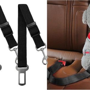 2 correas de seguridad para perros para automóvil, arnés ajustable de nailon para mascotas, correa de sujeción para cables de seguridad para 2 correas de seguridad para perros para automóvil, arnés ajustable de nailon para mascotas, correa de sujeción para cables de seguridad para
