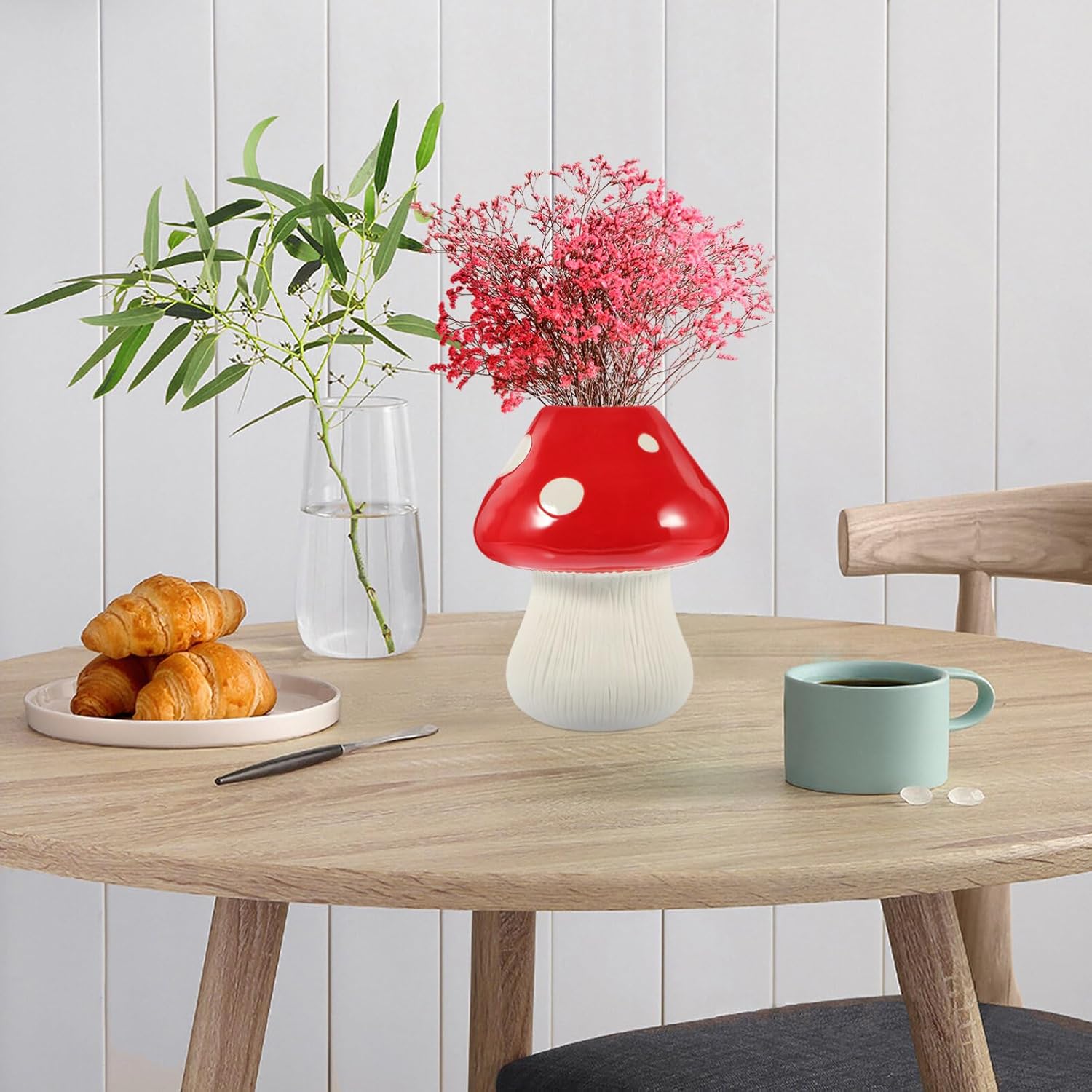 VOSAREA Florero de hongos, flores secas para florero, decoración del hogar, decoración de setas, decoración de estantería, florero de cerámica,