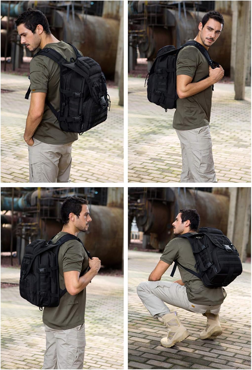 UNISTRENGH 40L táctico militar Molle mochila agua y abrasión resistente al aire libre caza trekking bolsa, Negro -, Mochilas Daypack