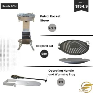 El mejor paquete de equipo de cocina al aire libre Spitfire Rocket Stove Patrol Edition! Incluye juego de parrilla Spitfire BBQ y el mango de El mejor paquete de equipo de cocina al aire libre Spitfire Rocket Stove Patrol Edition! Incluye juego de parrilla Spitfire BBQ y el mango de