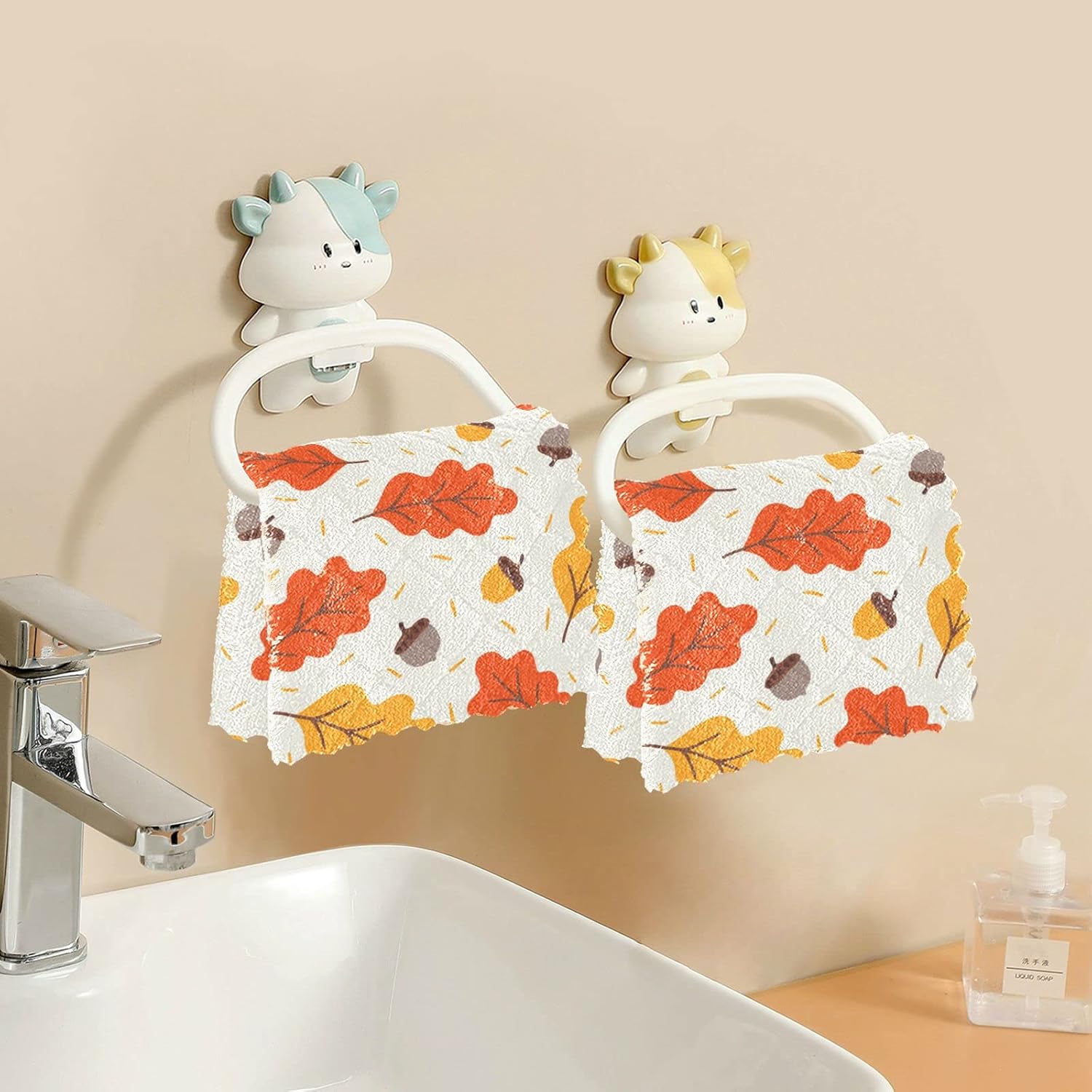 SUABO Paños de cocina de hojas de roble otoñal, paquete de 6 paños de cocina de secado rápido, toallas de limpieza absorbentes para cocina y baño