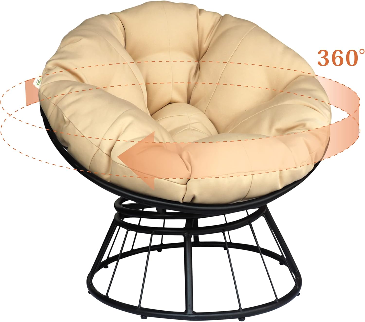 Skypatio Papasan – Silla giratoria de patio con cojín esponjoso, silla de descanso para interiores y exteriores, asiento de balcón para el hogar, 35