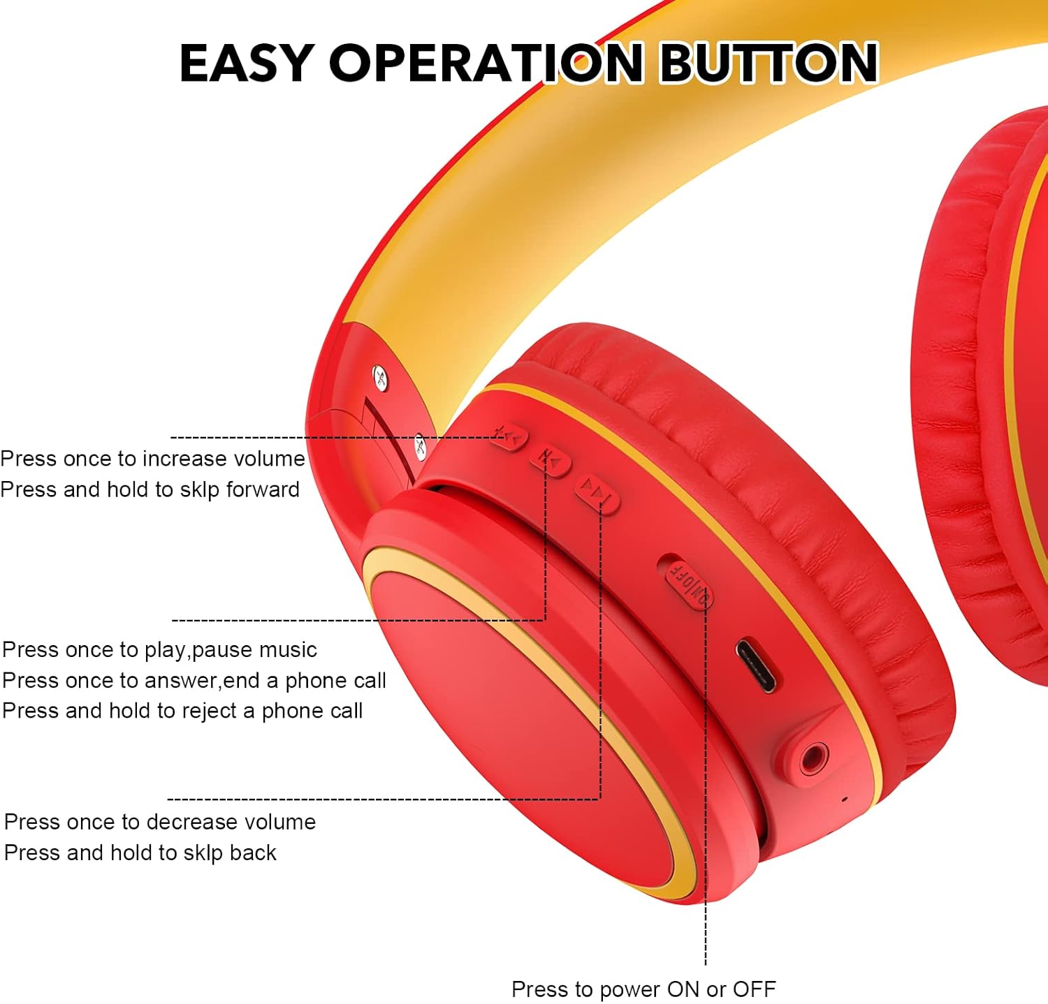 RORSOU B10 – Auriculares inalámbricos Bluetooth sobre la oreja, ligeros y plegables con micrófono, tiempo de reproducción de 50 horas, control de