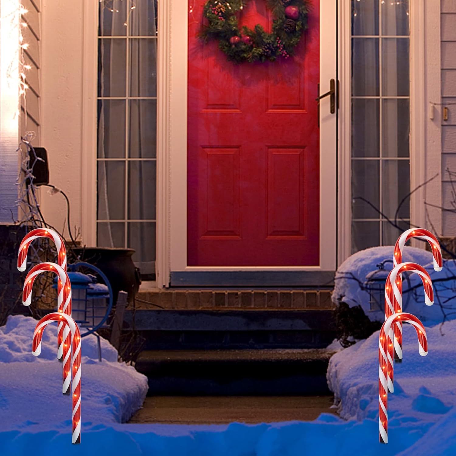 FUNPENY Marcadores de bastón de caramelo de Navidad de 16 pulgadas, paquete de 12 luces conectables de Navidad con 72 luces blancas cálidas para