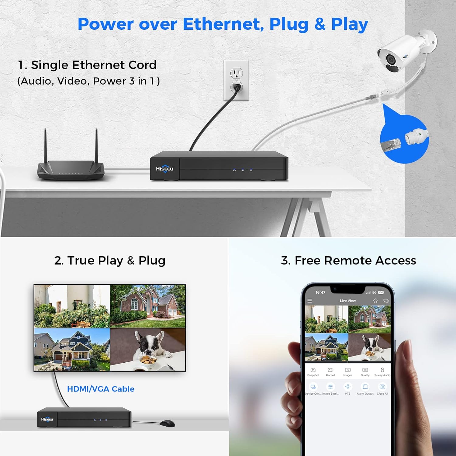 4K HD+3TB HDD Sistema de cámara de seguridad Hiseeu 4K PoE, sistema de cámara de seguridad PoE con 4 cámaras IP PoE, visión amplia de 121,