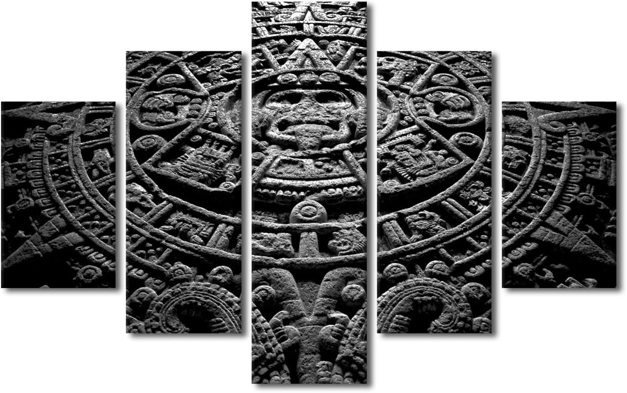 Decoración azteca para pared, esculturas de México, pinturas artísticas religiosas, cuadros de pared para decoración de dormitorio, 5 piezas, arte