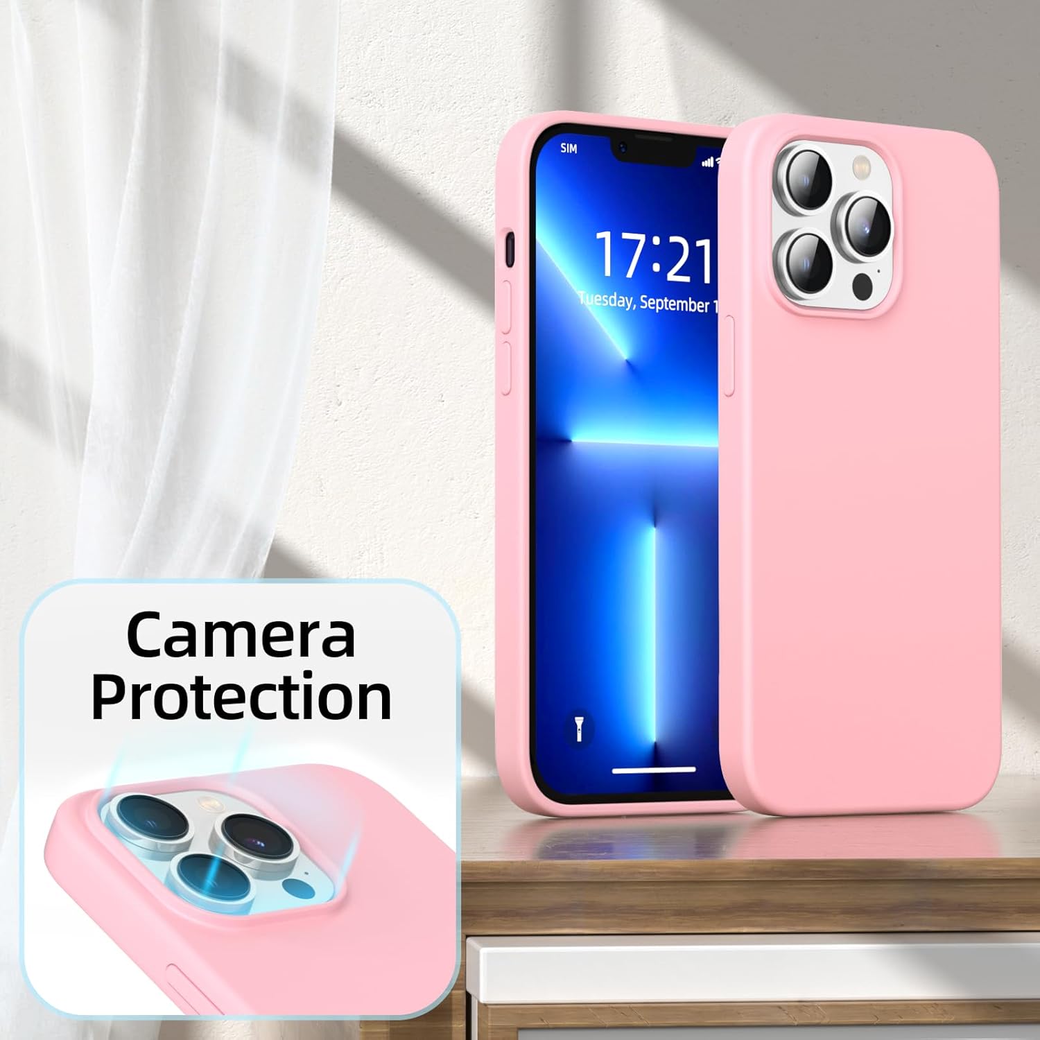 JOOSKO Funda para iPhone 13 Pro Max, funda de silicona líquida, protección de cuerpo completo de grado militar contra caídas microfibra resistente a
